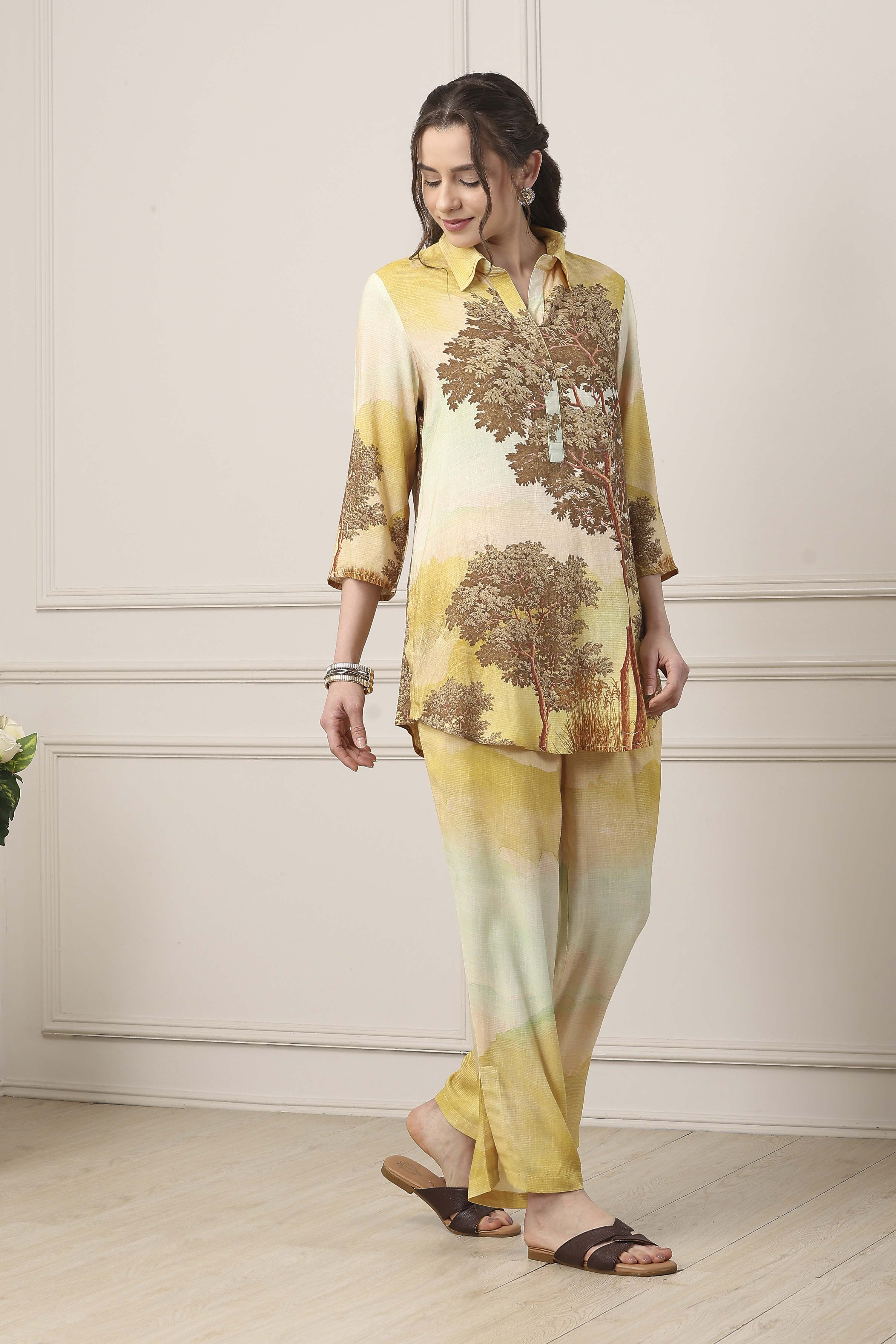 Green & Brown Floral Printed Co-ord Set image number 5