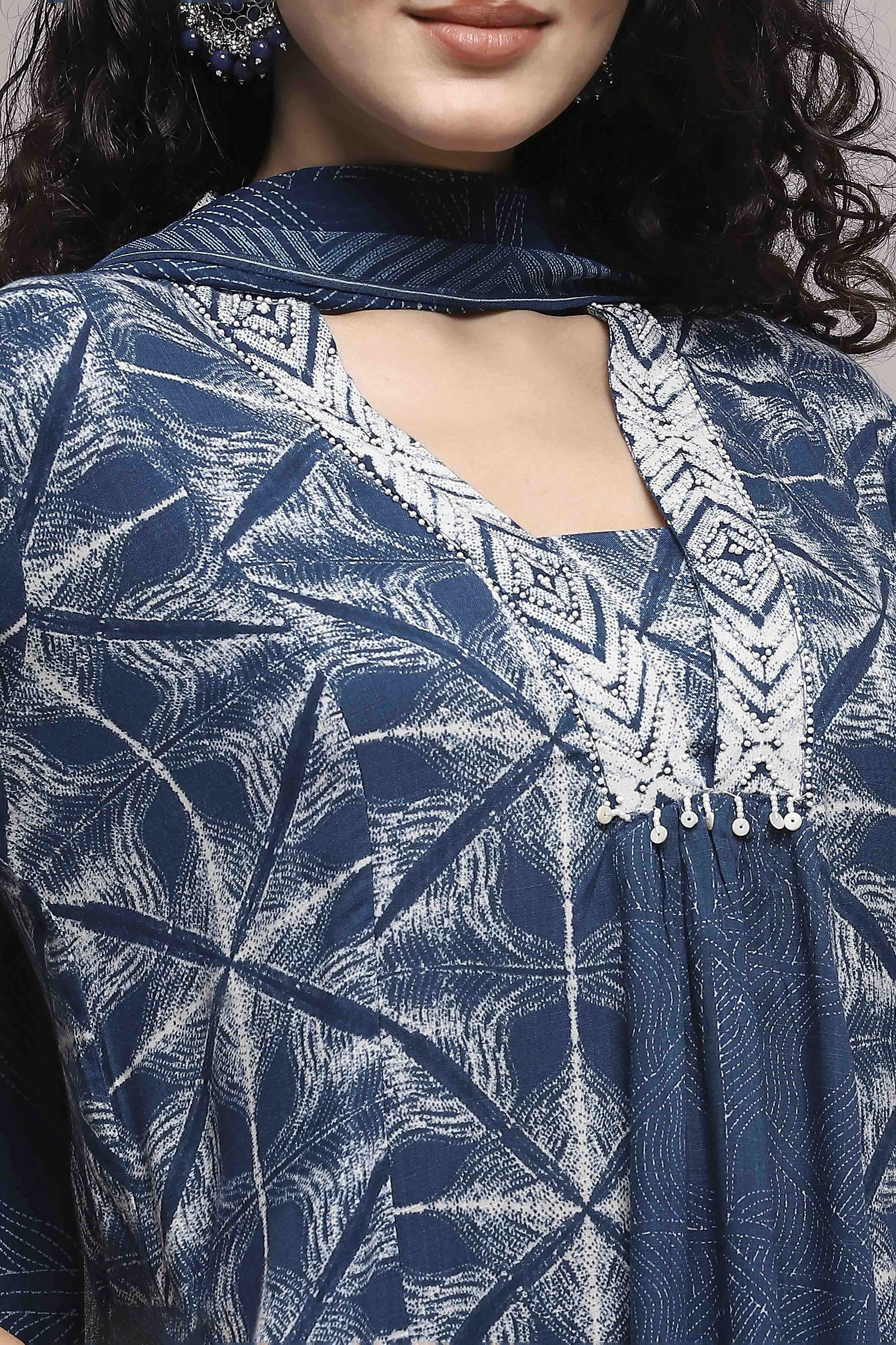 Teal Viscose Rayon A-Line Suit Set image number 1