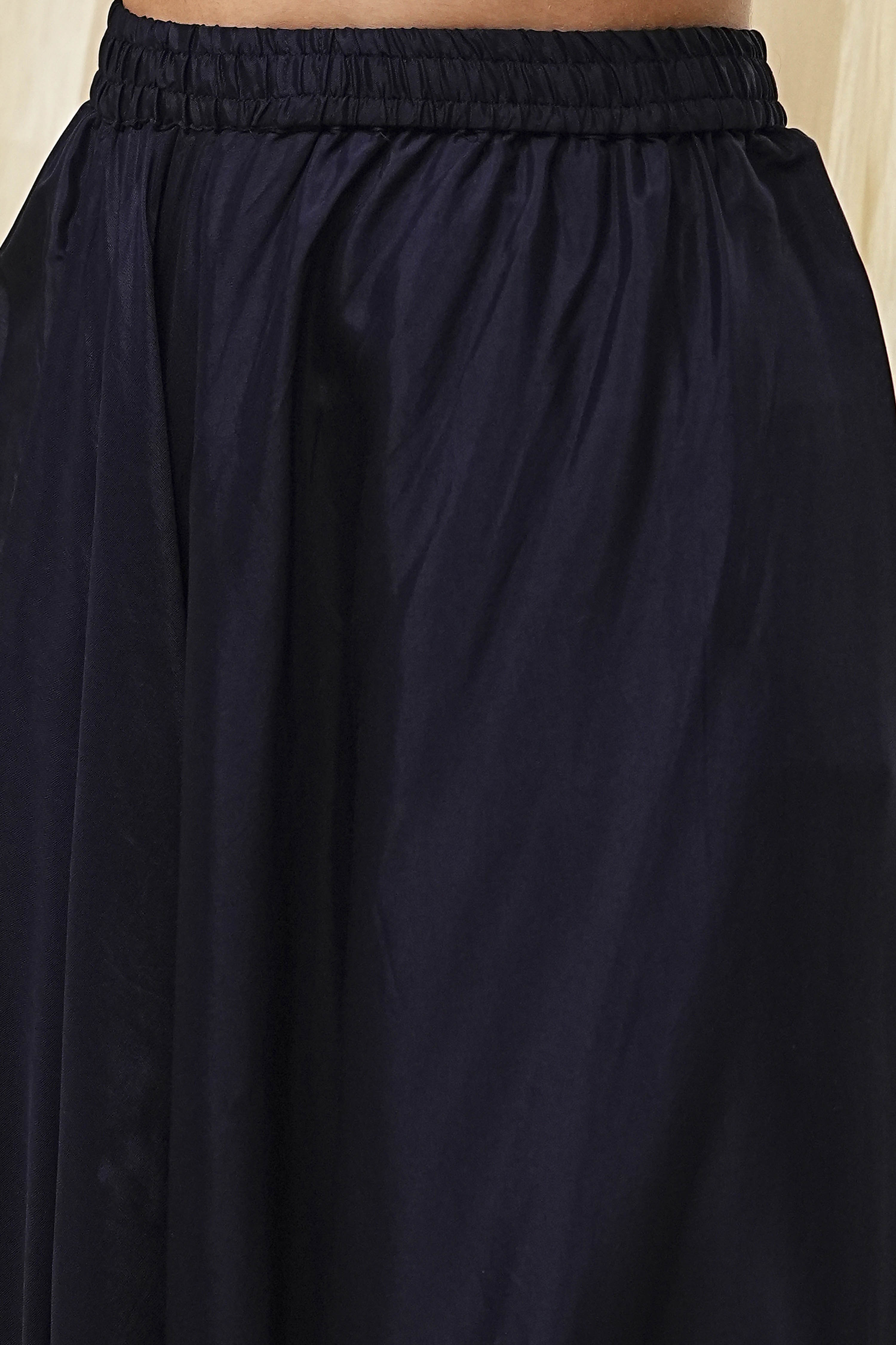 Navy Blue Polyester Straight Kurta Pants Set image number 2