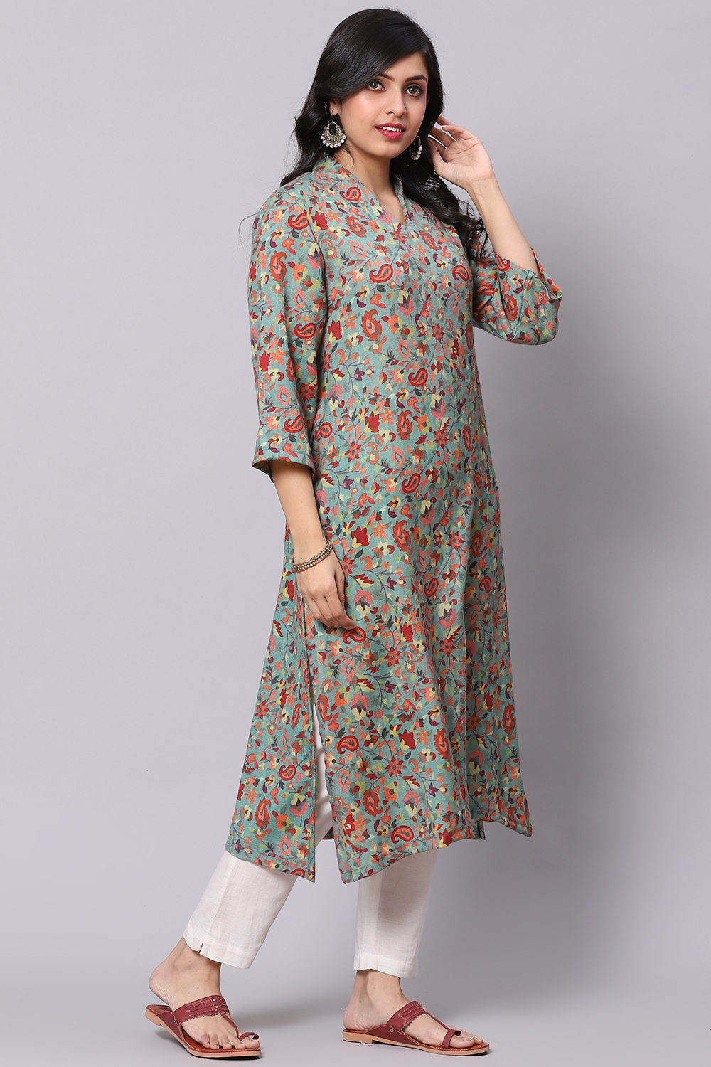 Mint Straight Cotton Kurta image number 3