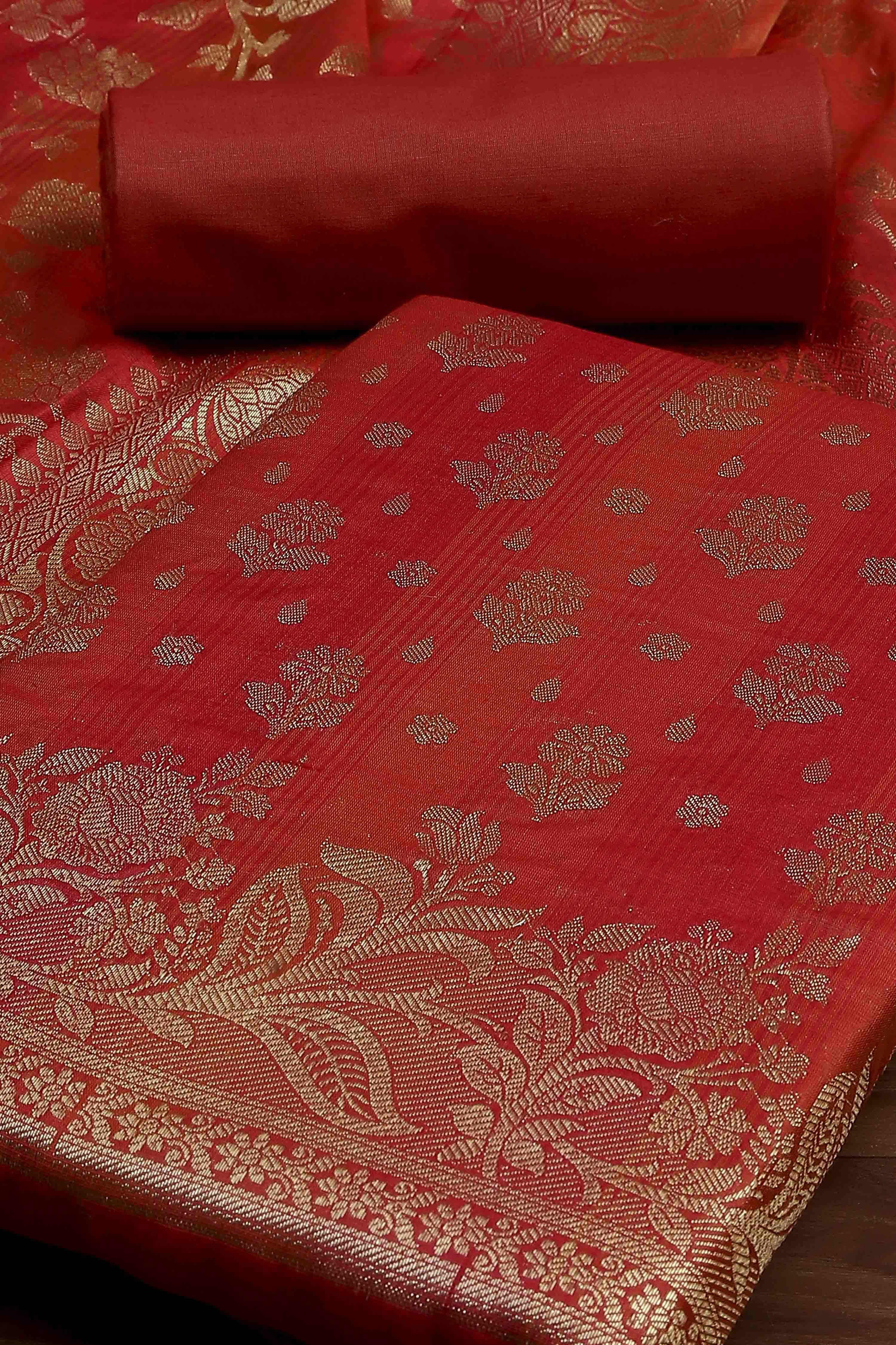 Pink Cotton Printed Embroidered Unstitched Suit Set image number 1