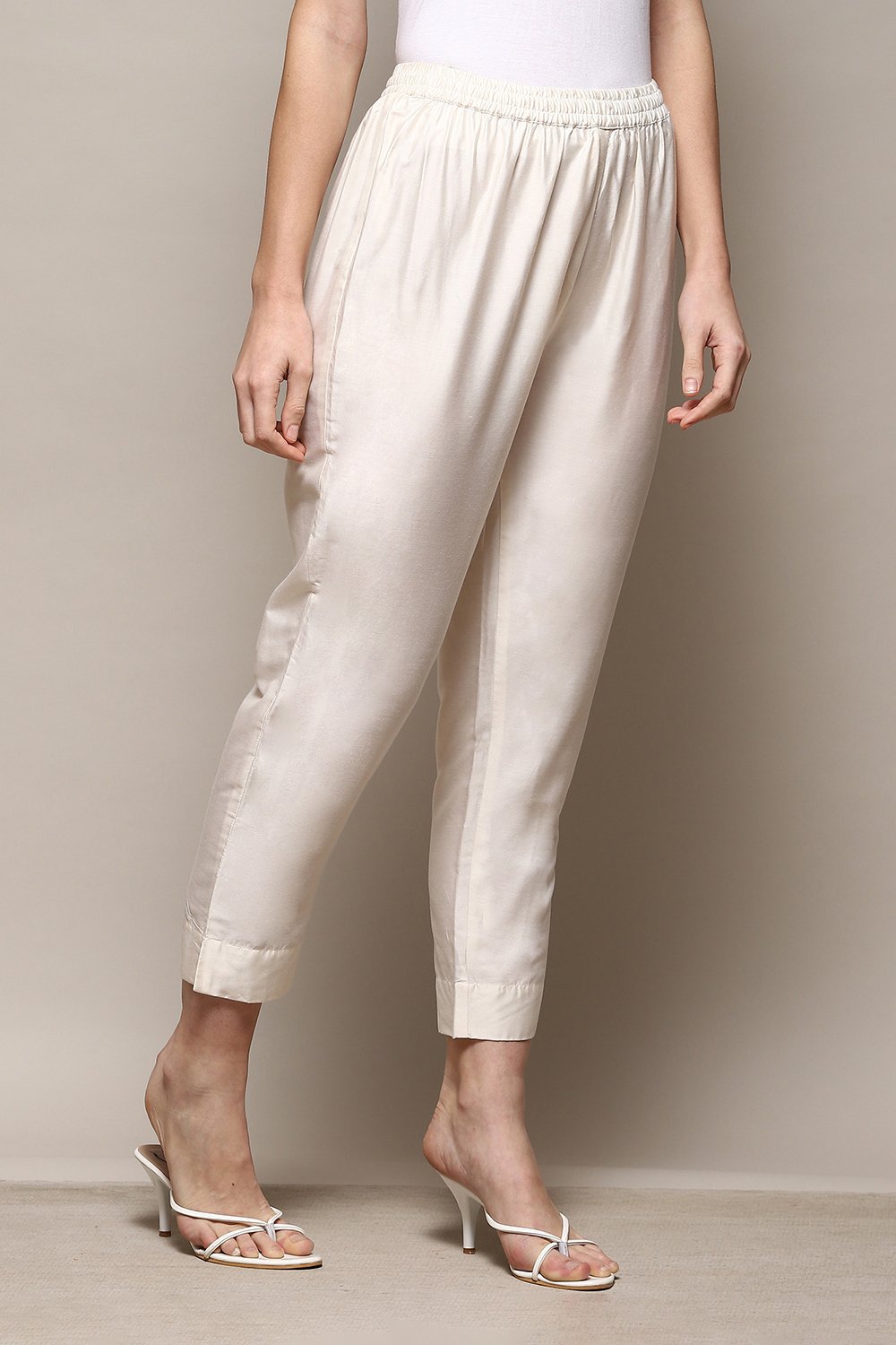 Dark Red Poly Viscose Slim Yarndyed Pants image number 3