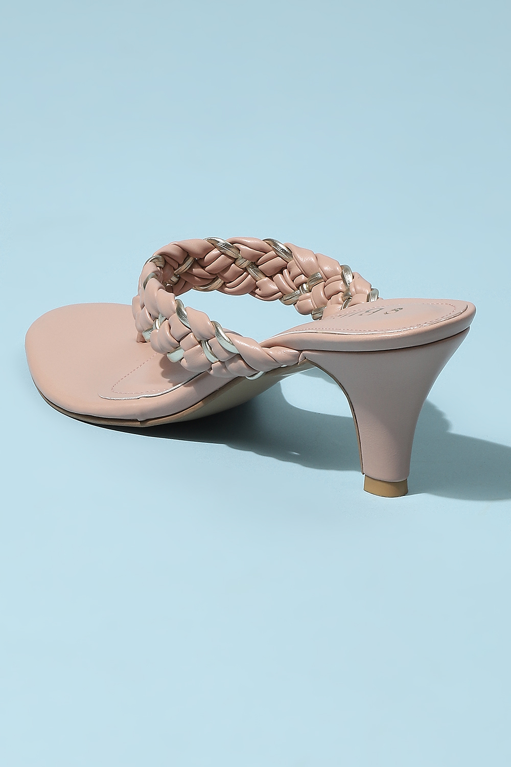 Peach Pu V-Strap Sandals image number 4