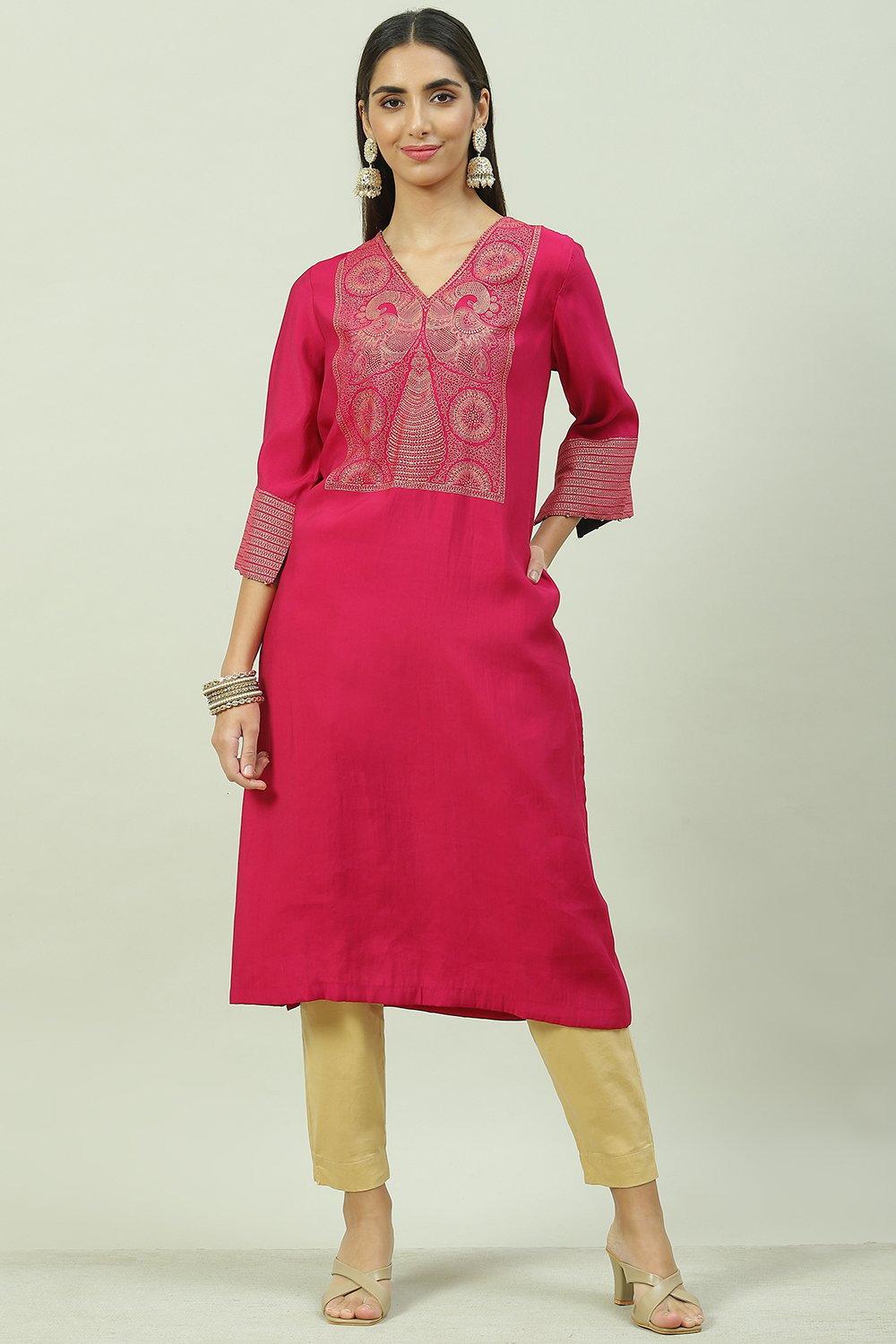 Fuschia Poly Viscose A-Line Printed Kurta image number 0