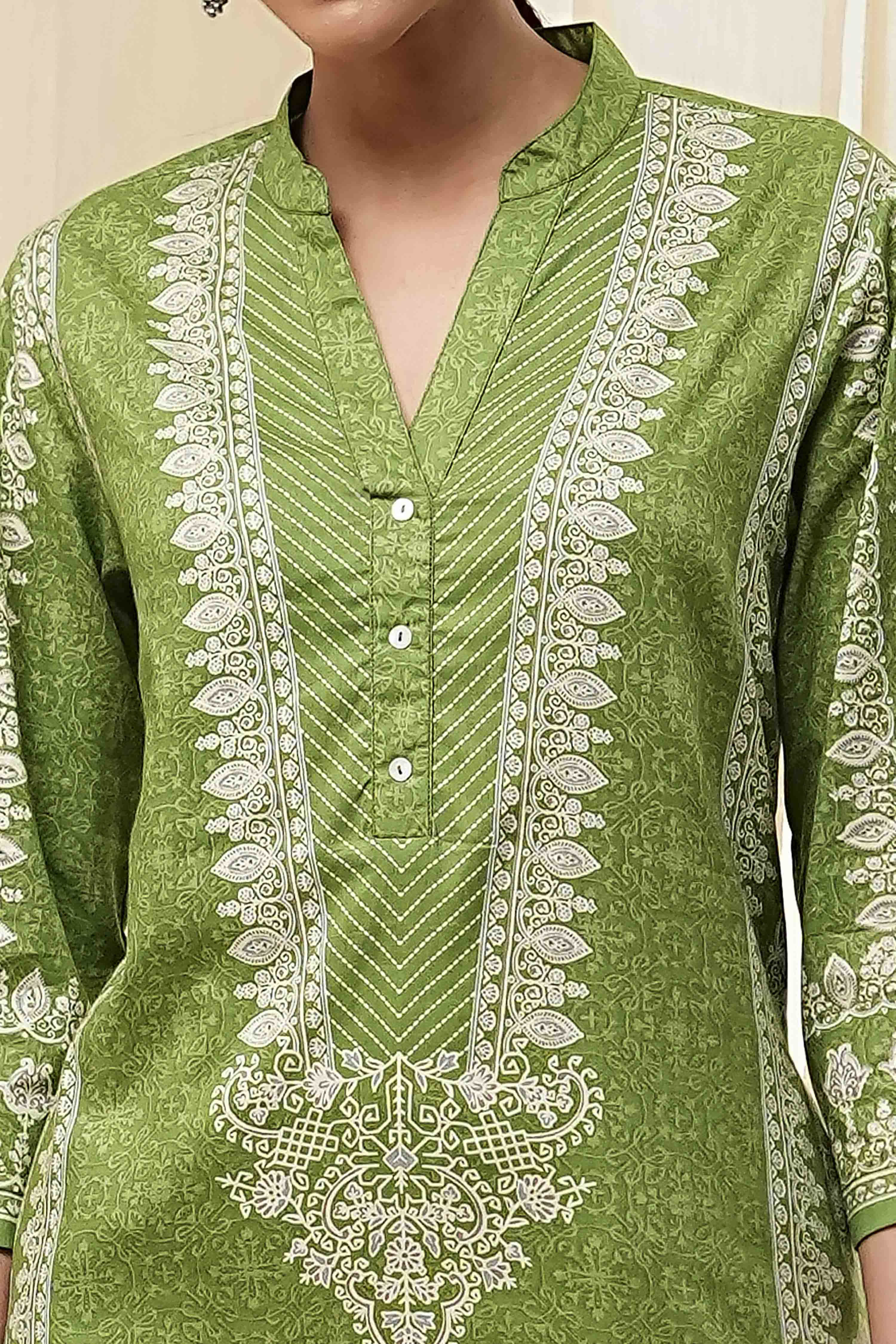 Green Cotton Printed Straight Kurta image number 1