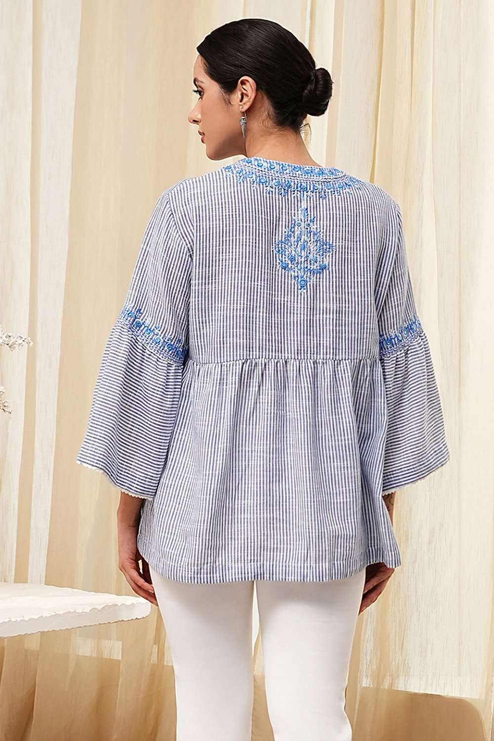 Blue Straight Short Kurta image number 3