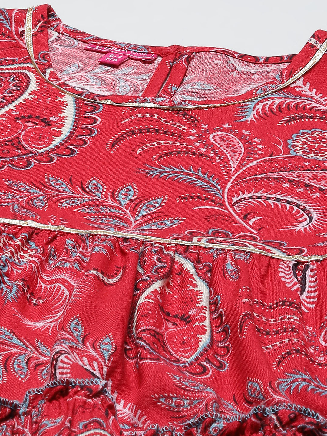 Red Rayon Tiered Printed Kurta Dress image number 1