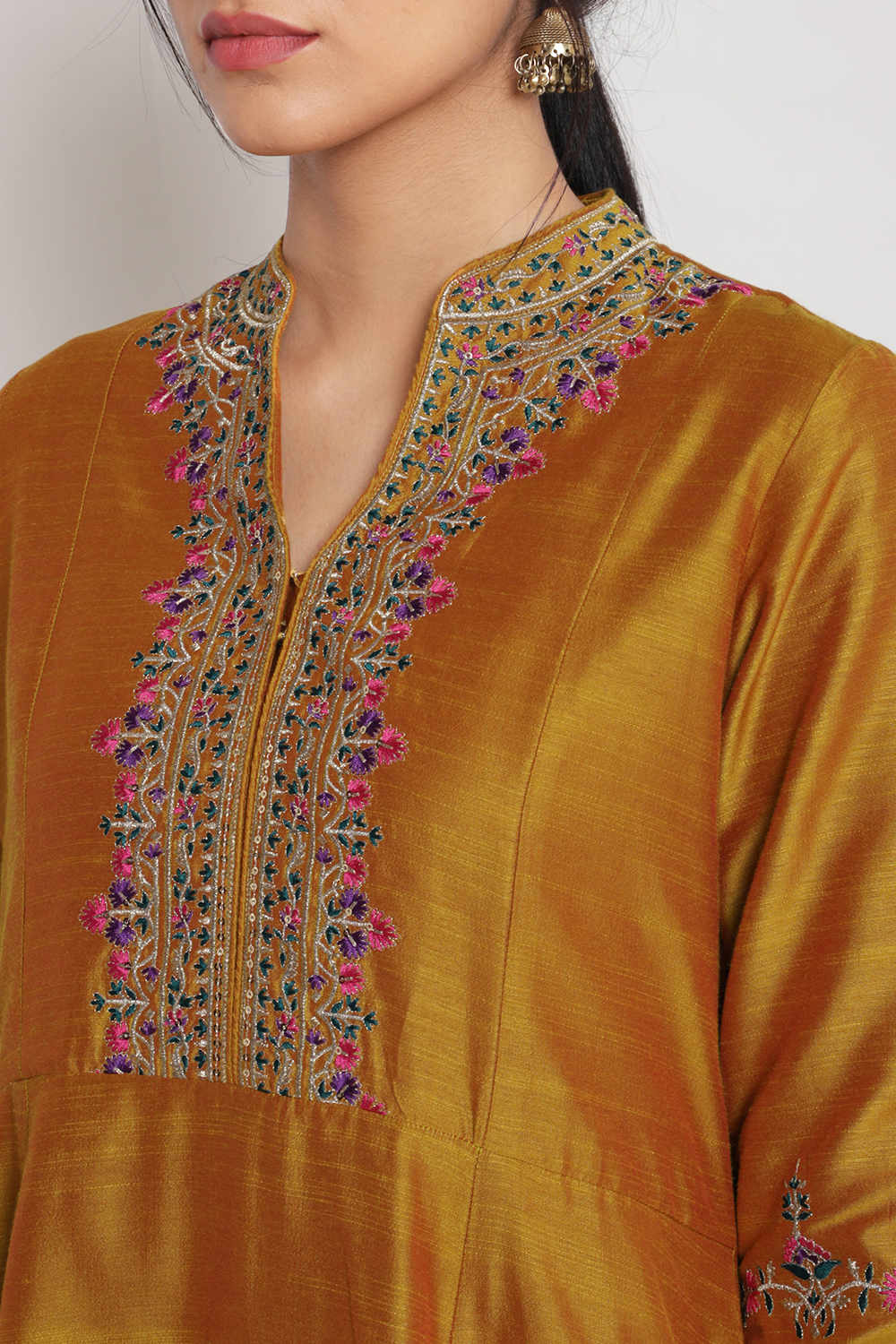 Mustard Poly Viscose A-Line Kurta Churidar Suit Set image number 1