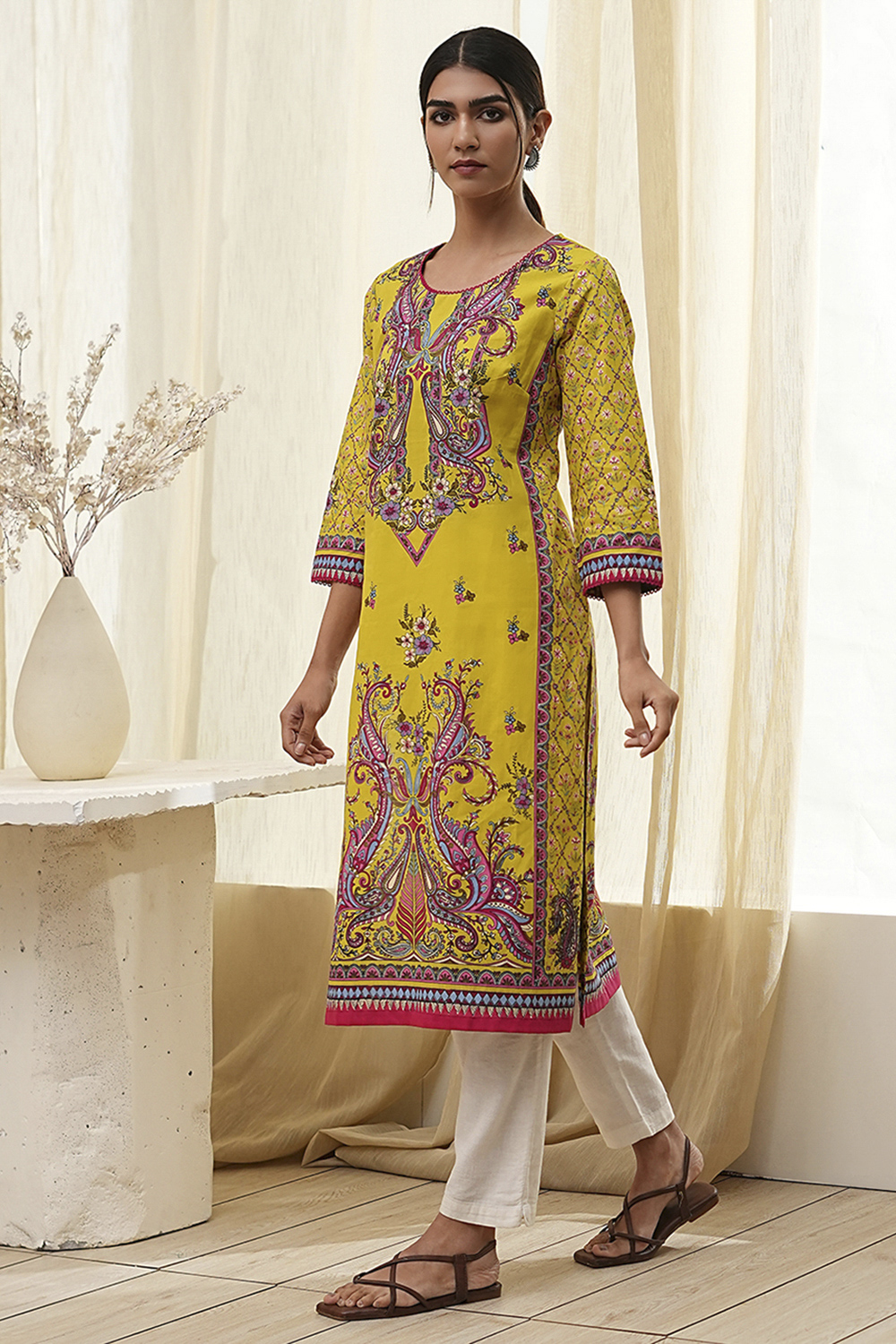Blue Pure Cotton Printed Straight Kurta image number 2