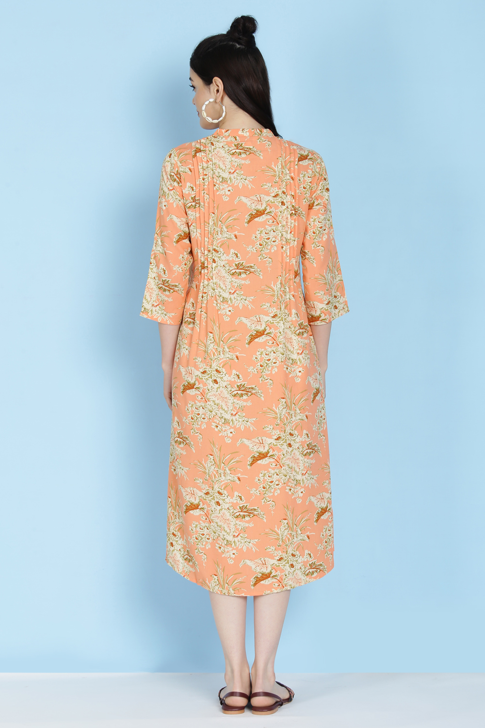 Peach Rayon A-line Printed Kurta Dress image number 5