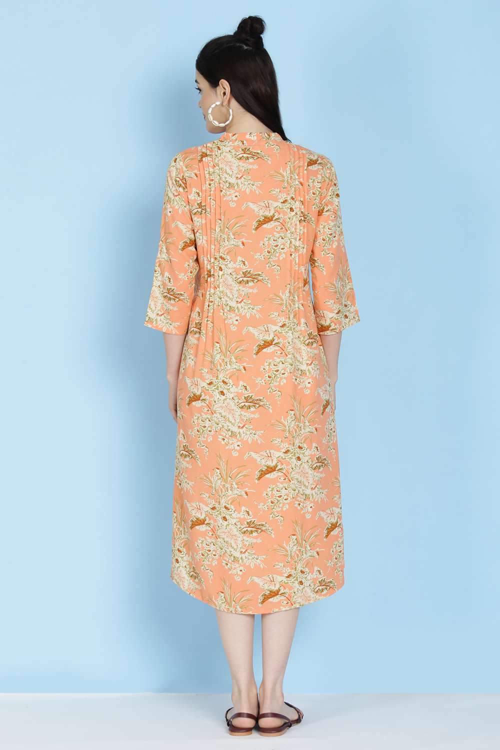 Peach Rayon A-line Printed Kurta Dress image number 5