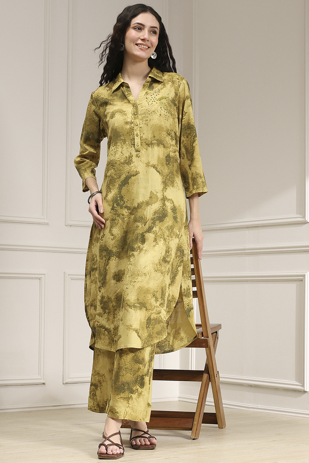 Green Printed Kurta Pants Co-ord Set image number 0