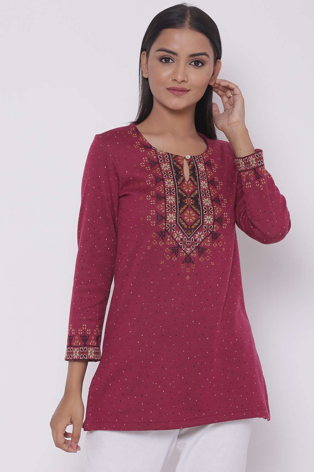 Pink Woolen Short Yarndyed Kurti image number 0