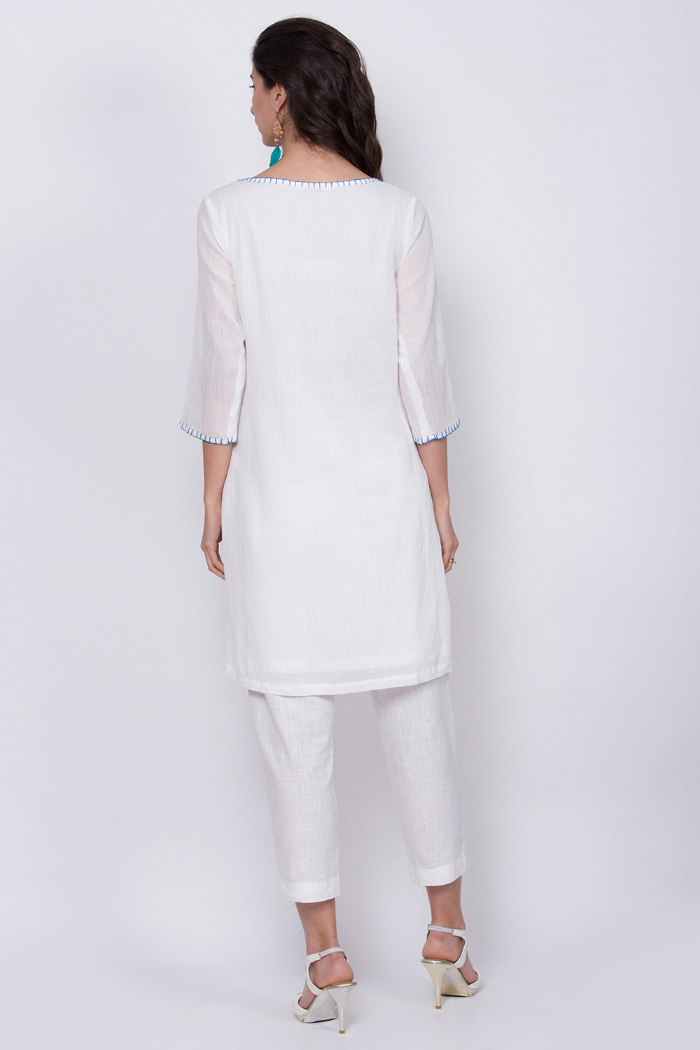 White Cotton Straight Kurta image number 4