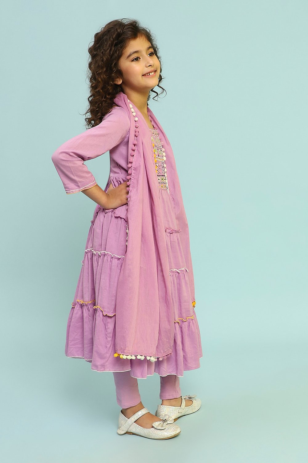 Pastel Pink Cotton Tiered Suit Set image number 5