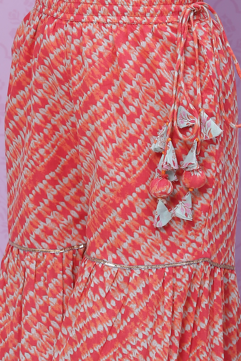 Aqua & Coral Cotton A-Line Kurta Garara Suit Set image number 2