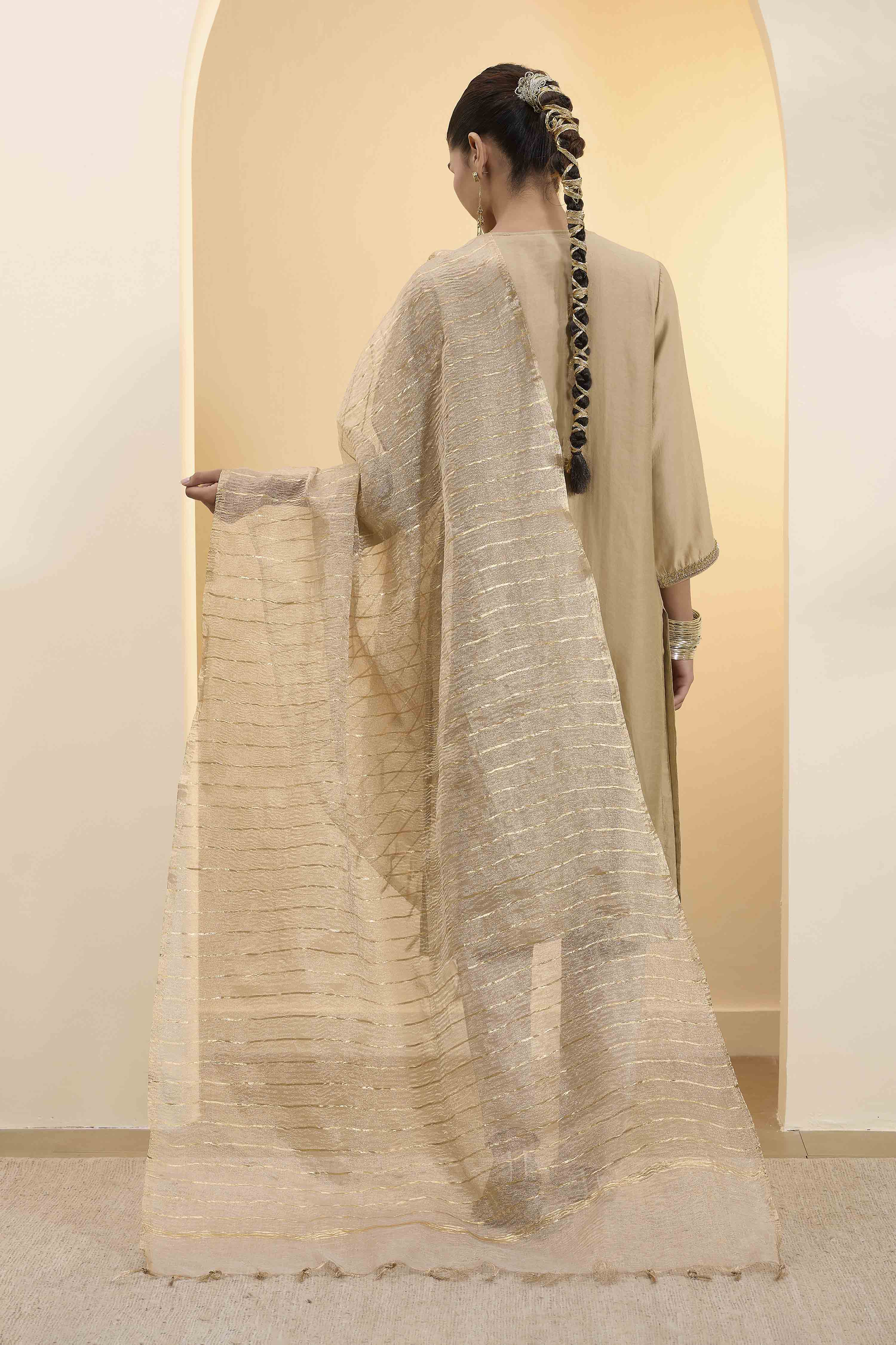 Gold Poly Banarasi Dupatta image number 3