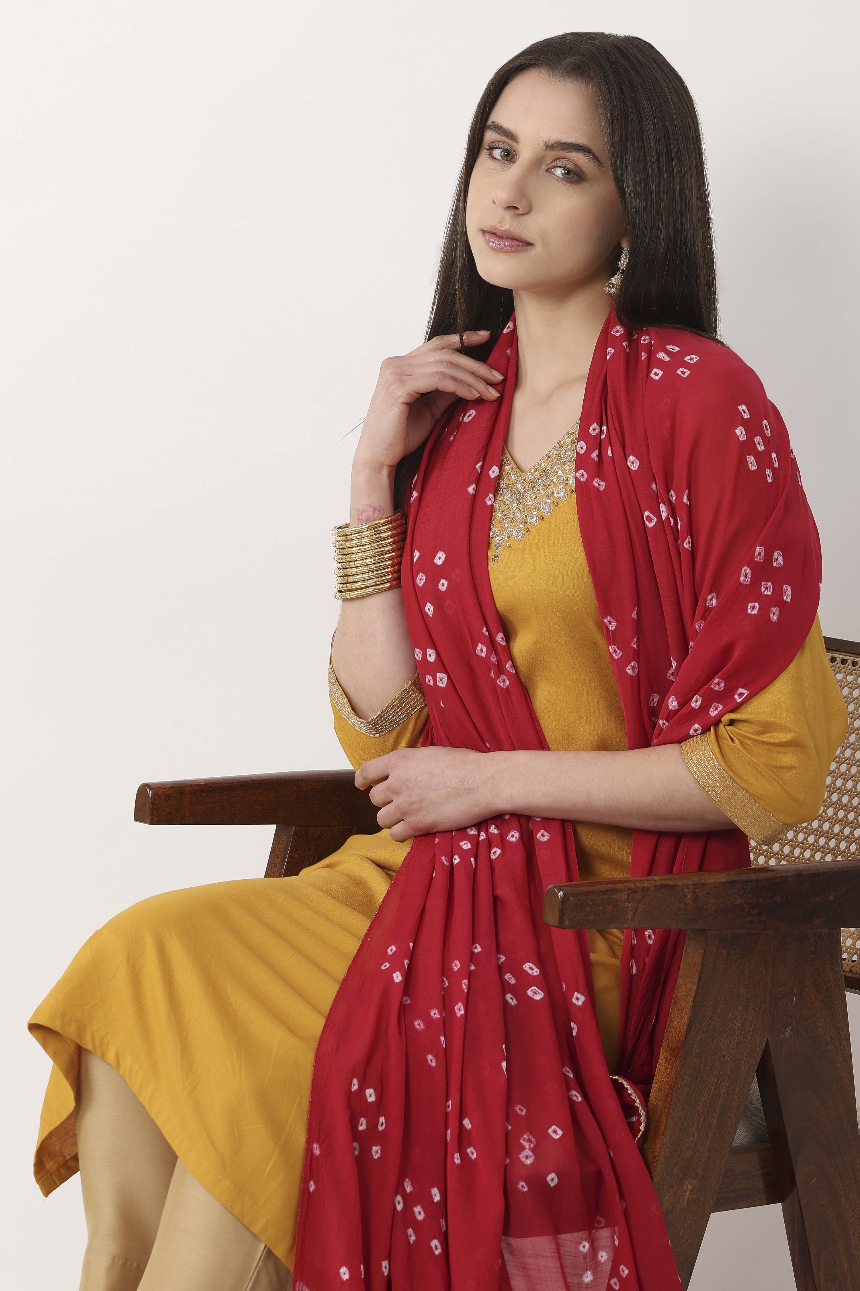 Maroon Mul Cotton Bandhani Printed Dupatta image number 1