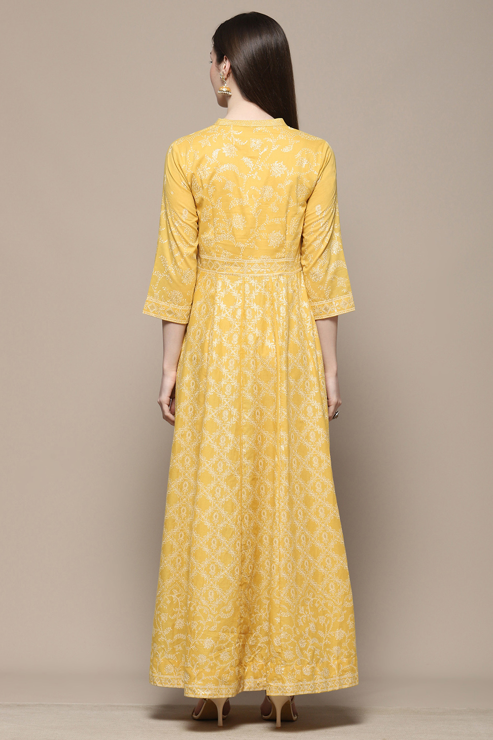 Yellow Cotton Anarkali Dress image number 3