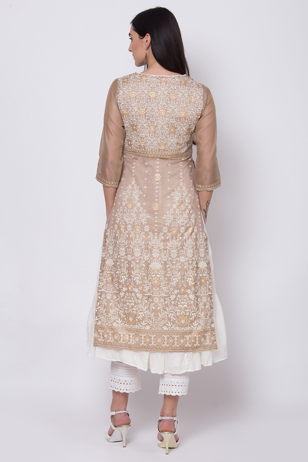 Brown Poly Cotton A-Line Printed Kurta image number 5
