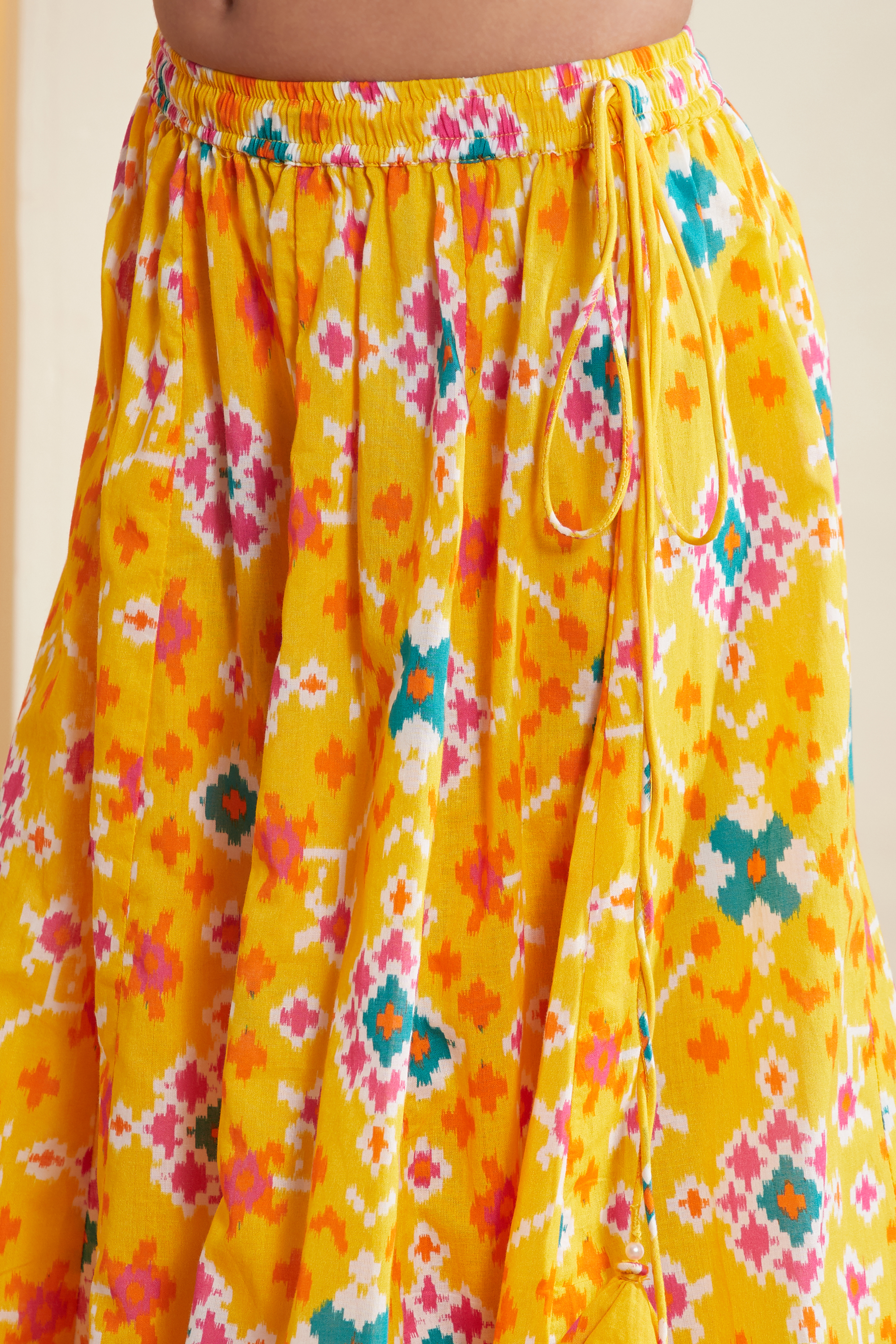 Yellow Printed Cotton Lehenga Set with Pink Dupatta image number 2