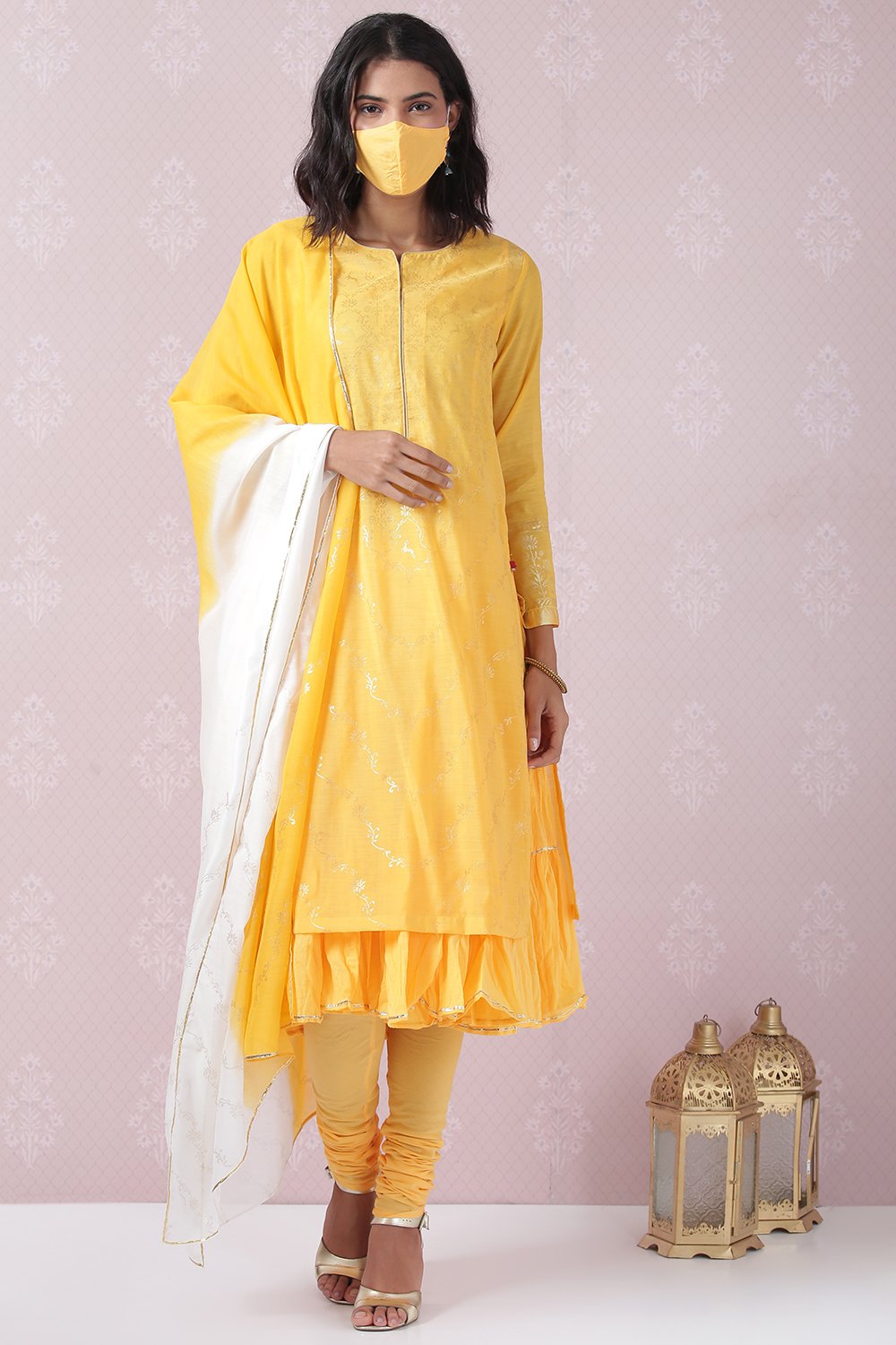 Yellow Art Silk Straight Kurta Churidar Suit Set image number 6