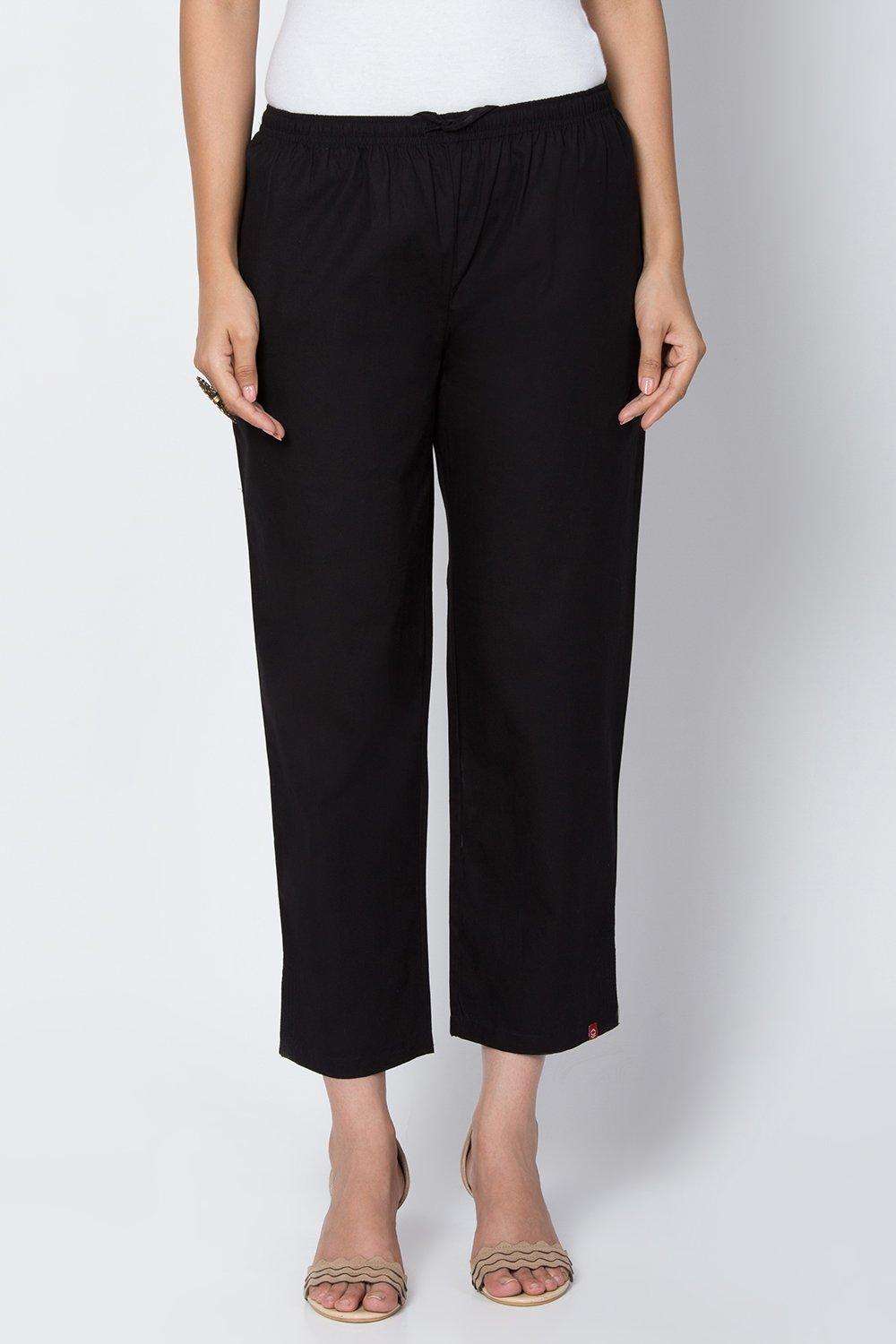 Black Cotton Straight Pant | Biba India