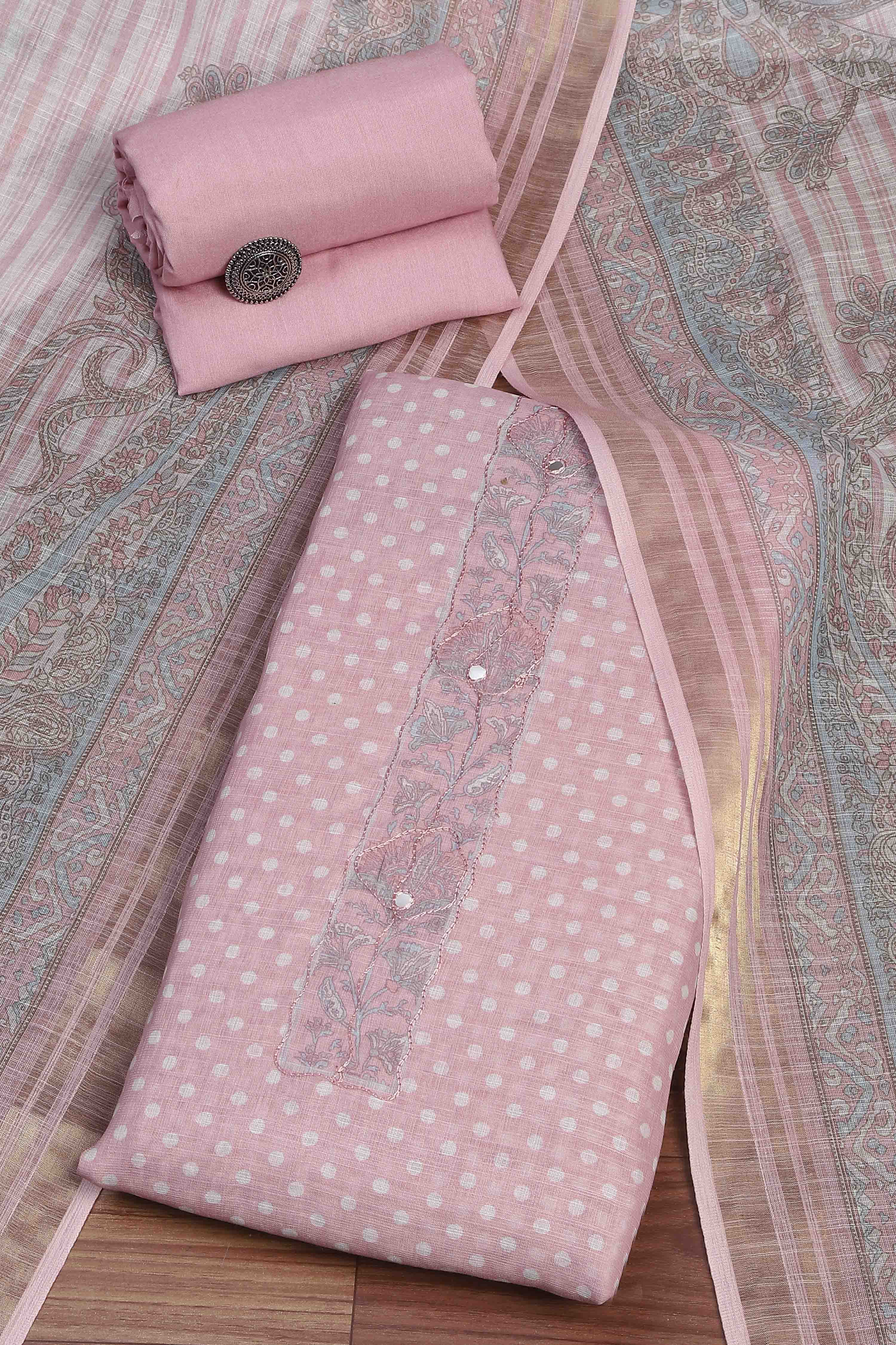 Sky Blue Linen Unstitched Suit Set image number 0