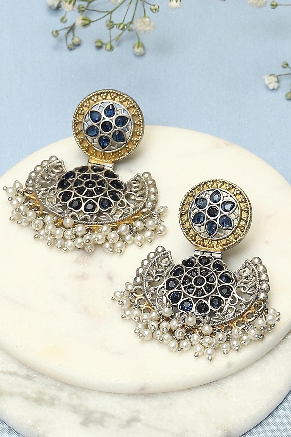 Multicolor - Antique Silver Finish Oxidised Brass Base Earrings