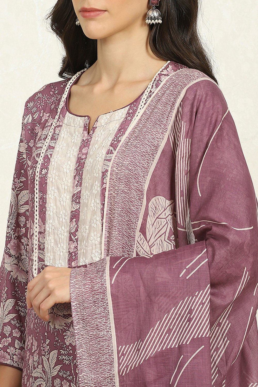 Purple Cotton Unstitched Suit Set image number 2