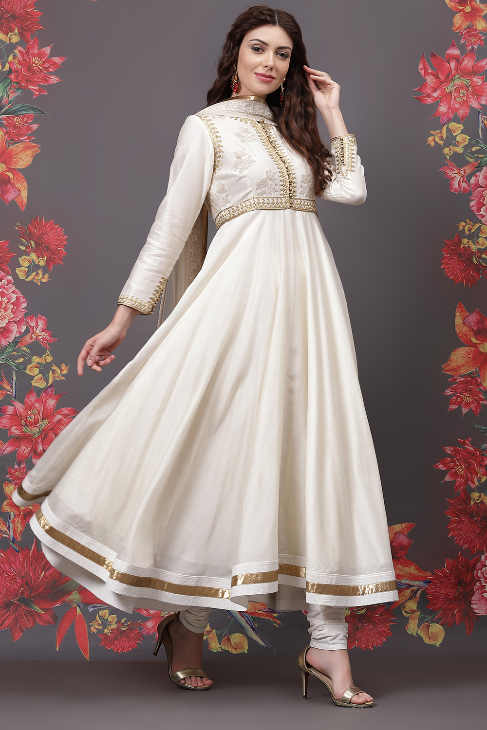 Rohit Bal Off White Cotton Silk Anarkali Yarndyed Suit Set image number 6