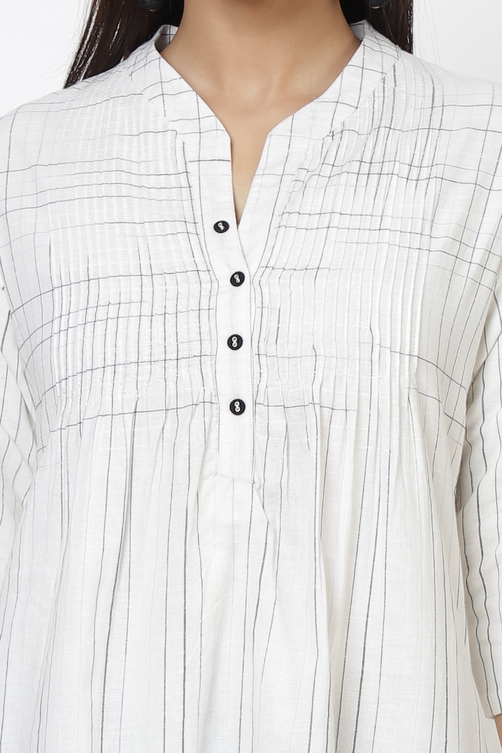 Black And White Cotton A-Line Kurta Slim Pants Suit Set image number 1