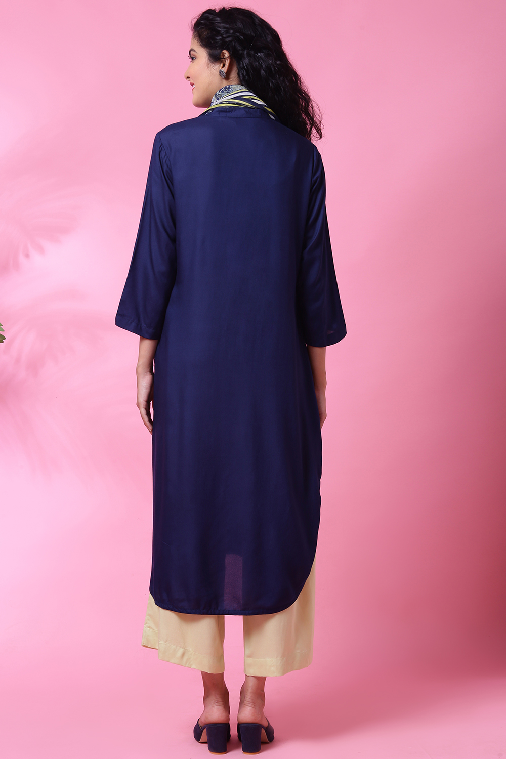Navy Rayon Straight Kurta Palazzo Suit Set image number 3