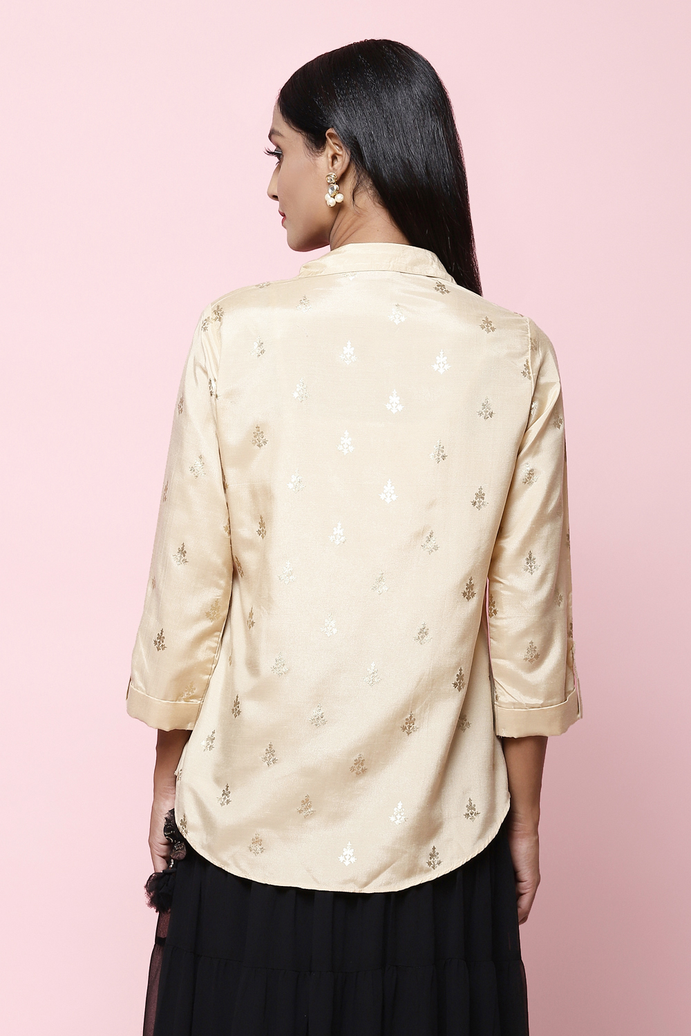 Off White Straight Art Silk Printed Short Kurti image number 5