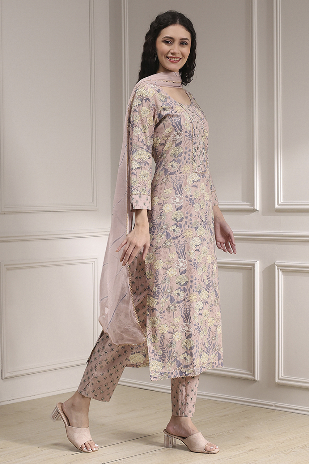 Purple Cotton Printed Embroidered Unstitched Suit Set image number 6