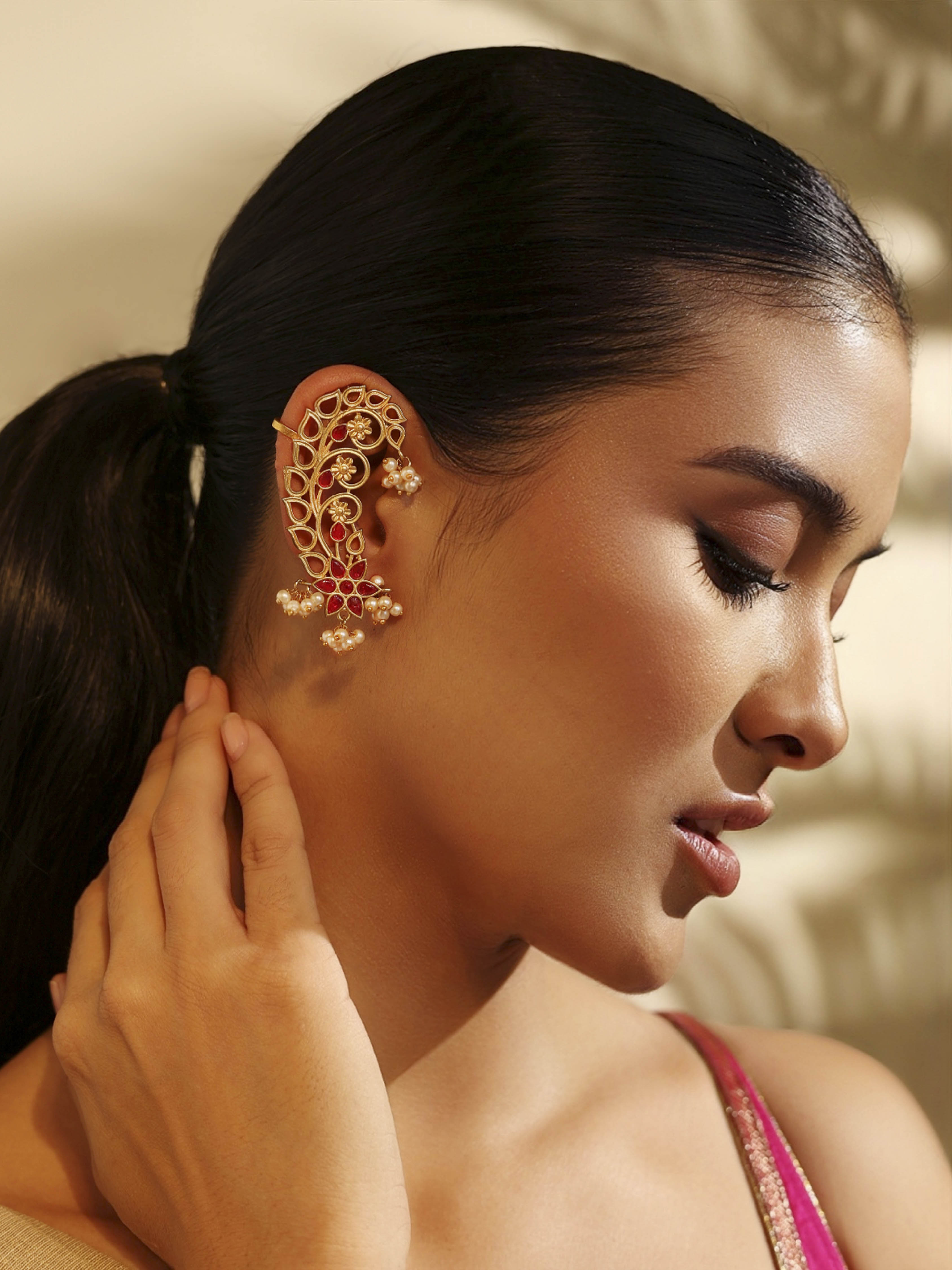 Red Gold Plated Brass Ear Cuff image number 1