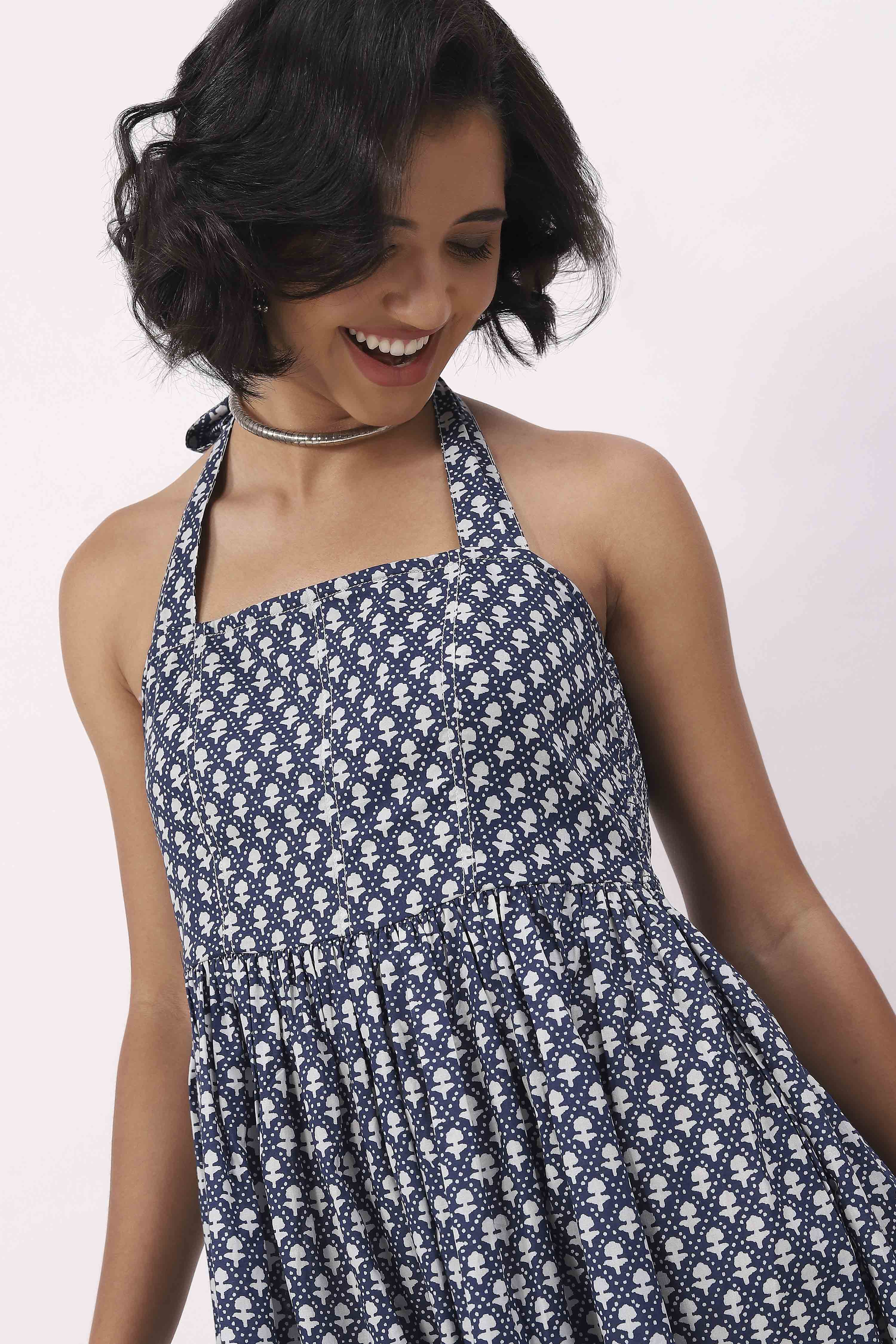 Indigo Cotton Printed Straight Dress image number 1