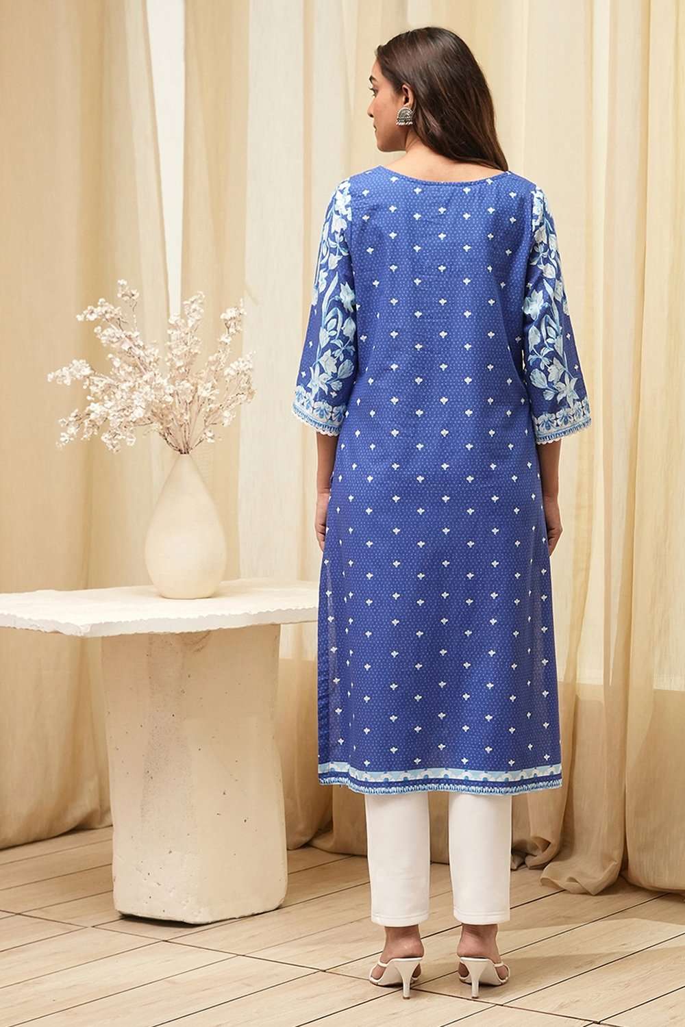 Indigo Cotton Straight Kurta image number 3