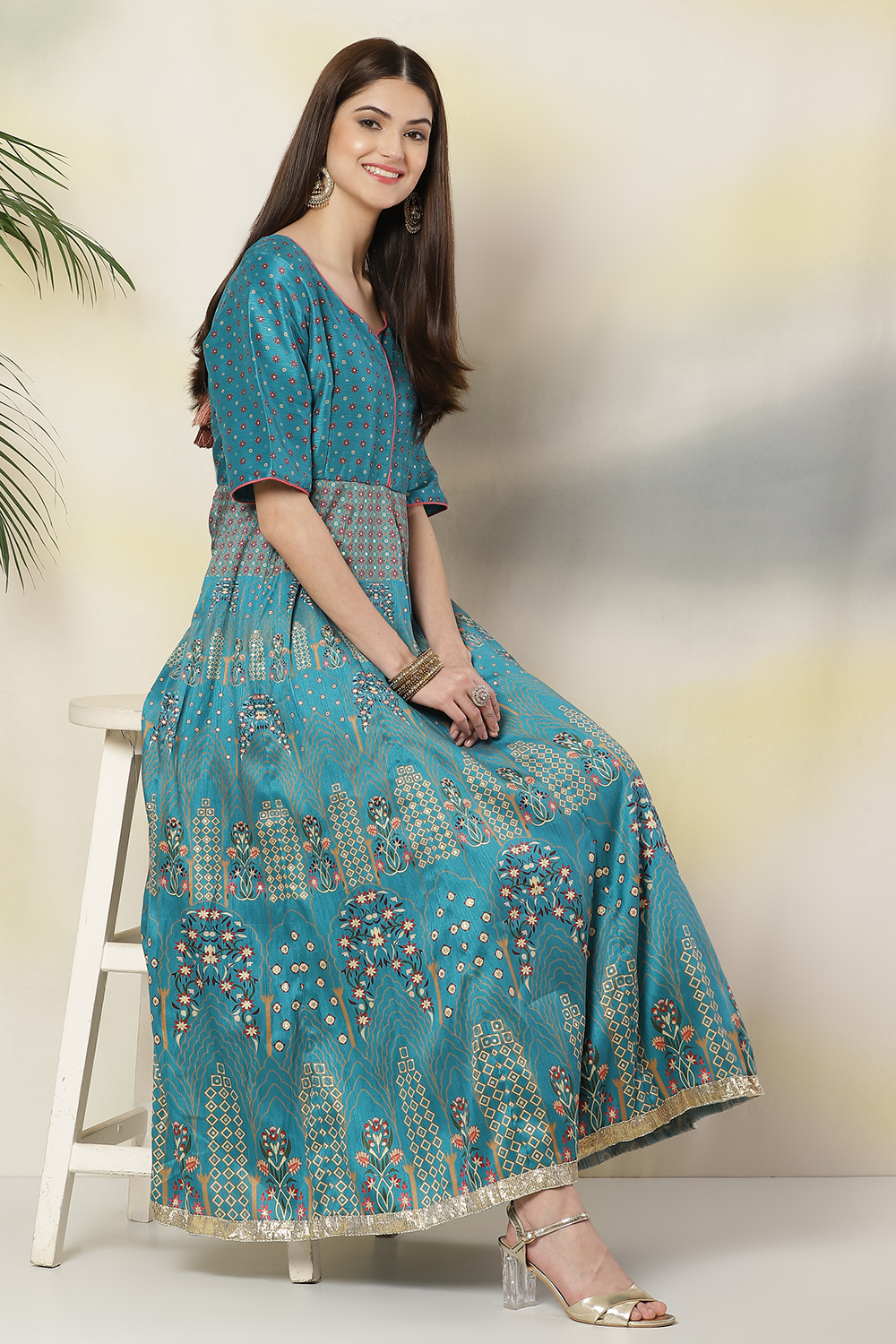 Fuchsia Anarkali Art Silk Printed Kurta image number 0