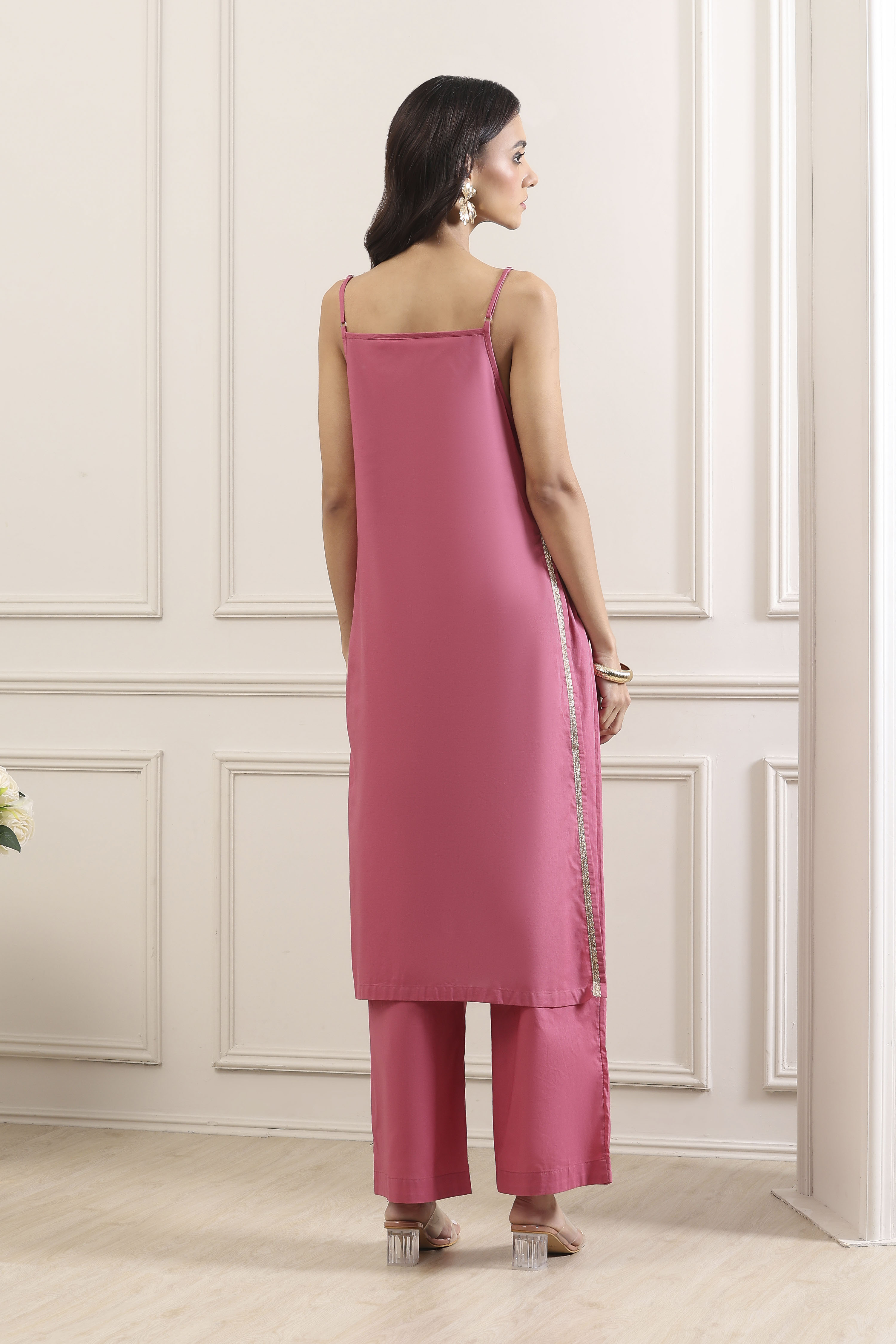 Pink Cotton Straight Suit Set image number 3