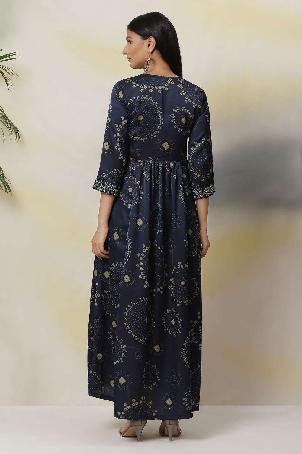 Navy Flared Modal Printed Dress image number 5