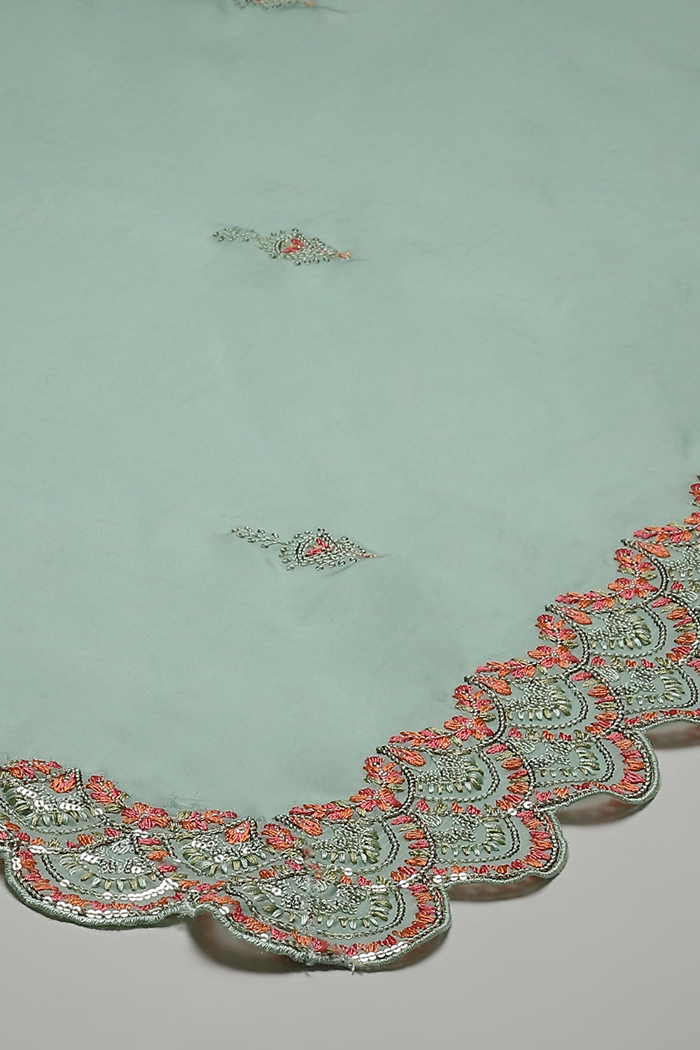 Turquoise Organza Machine Embroidered Unstitched Suit Set image number 4