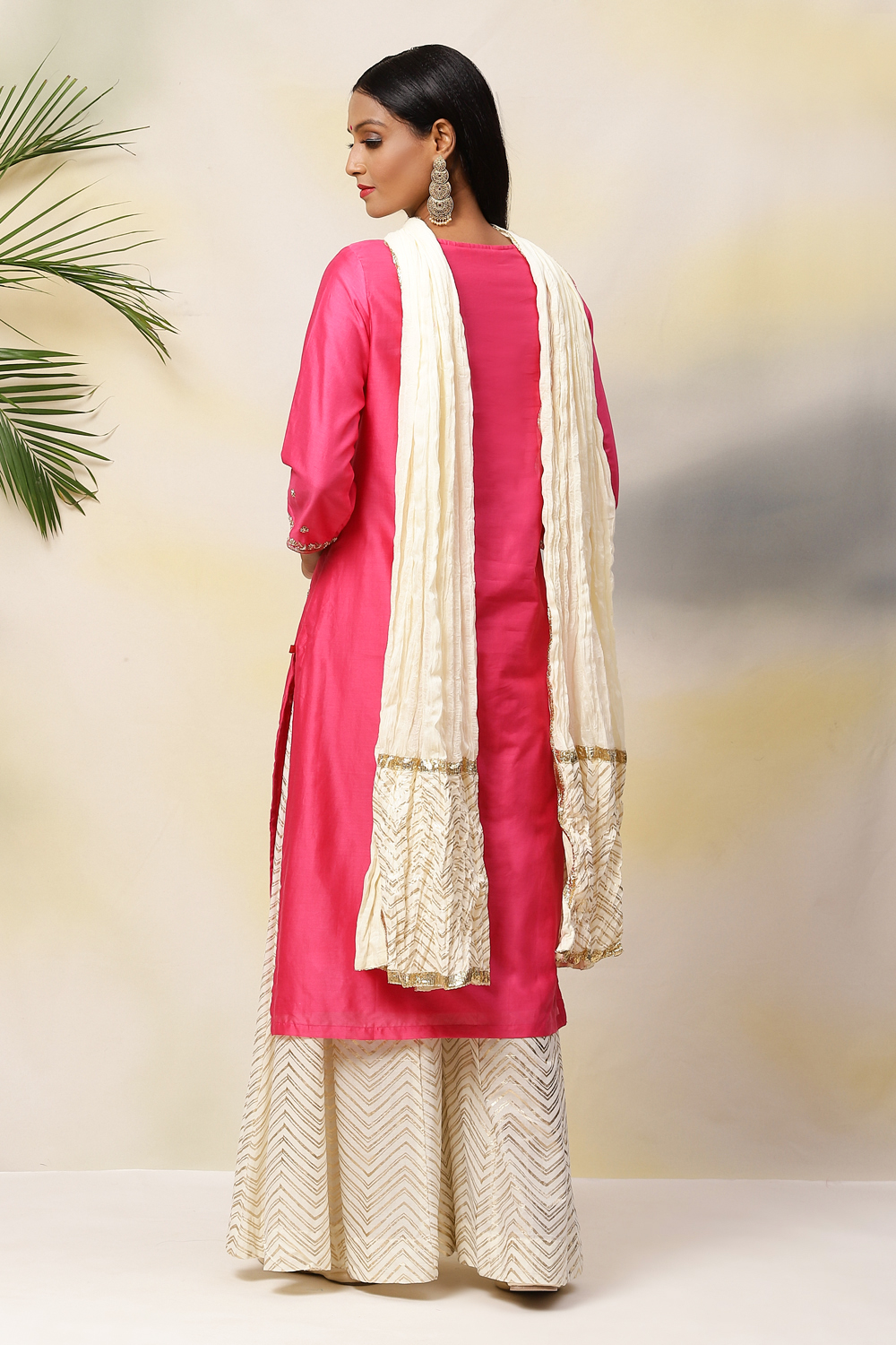 Mustard Cotton Silk Straight Kurta Sharara Suit Set image number 6