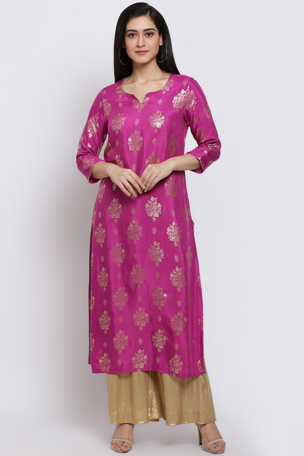 Magenta Viscose Straight Printed Kurta image number 4