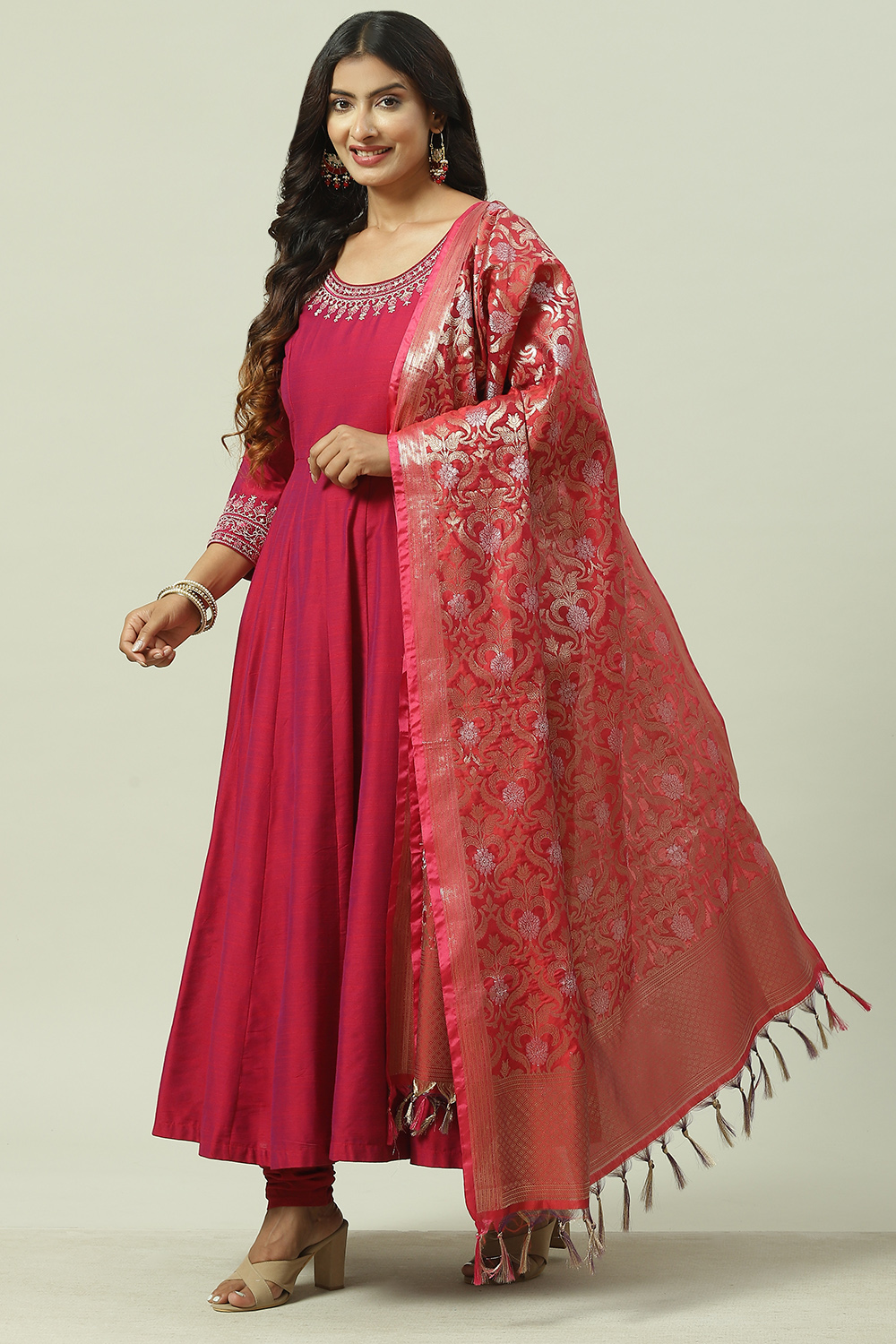 Magenta Poly Viscose Anarkali Kurta Churidar Suit Set image number 5