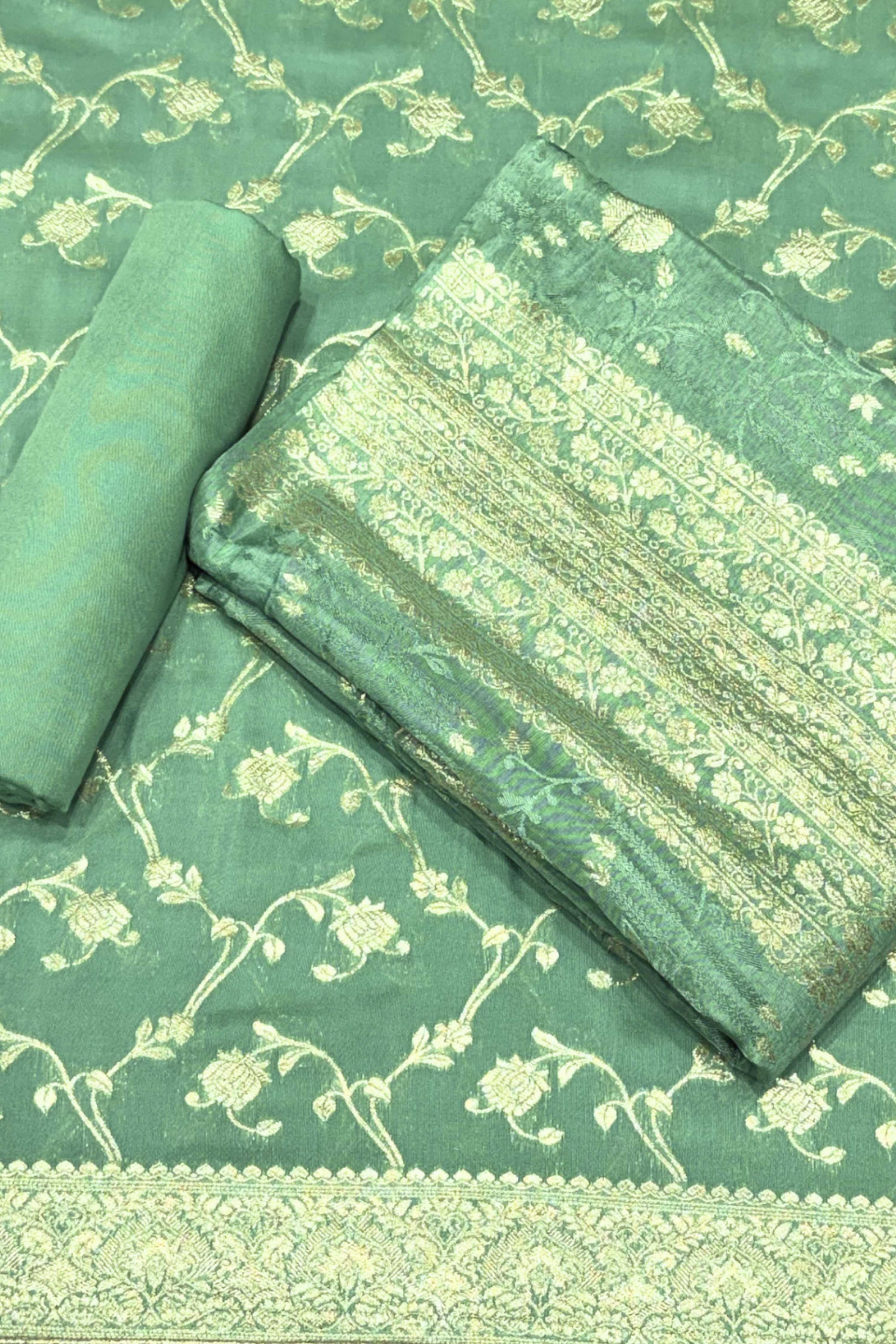Teal Jacquard Printed Unstitched Suit Set image number 0