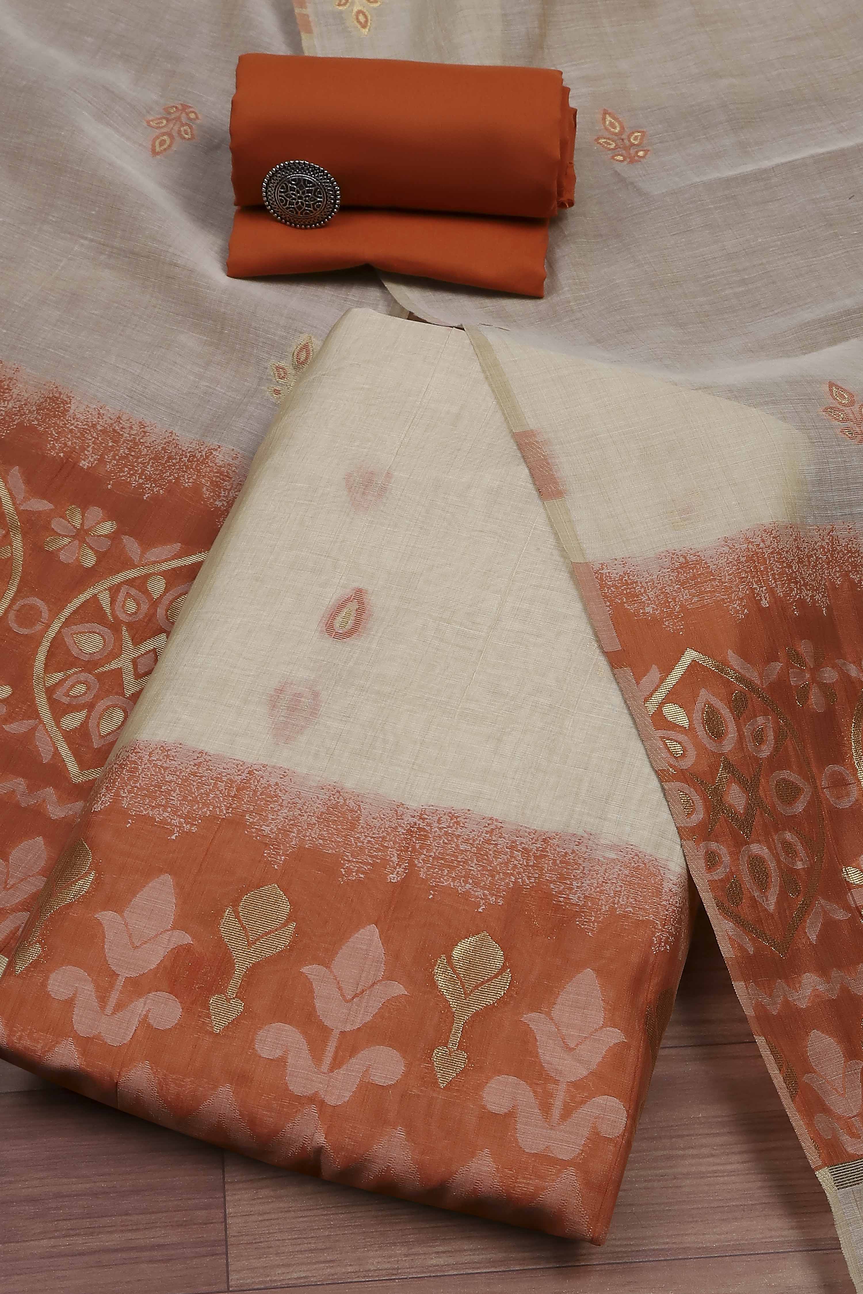 Blue Cotton Jamdani Unstitched Suit Set image number 0