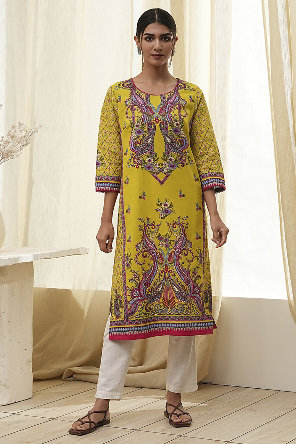 Blue Pure Cotton Printed Straight Kurta image number 5