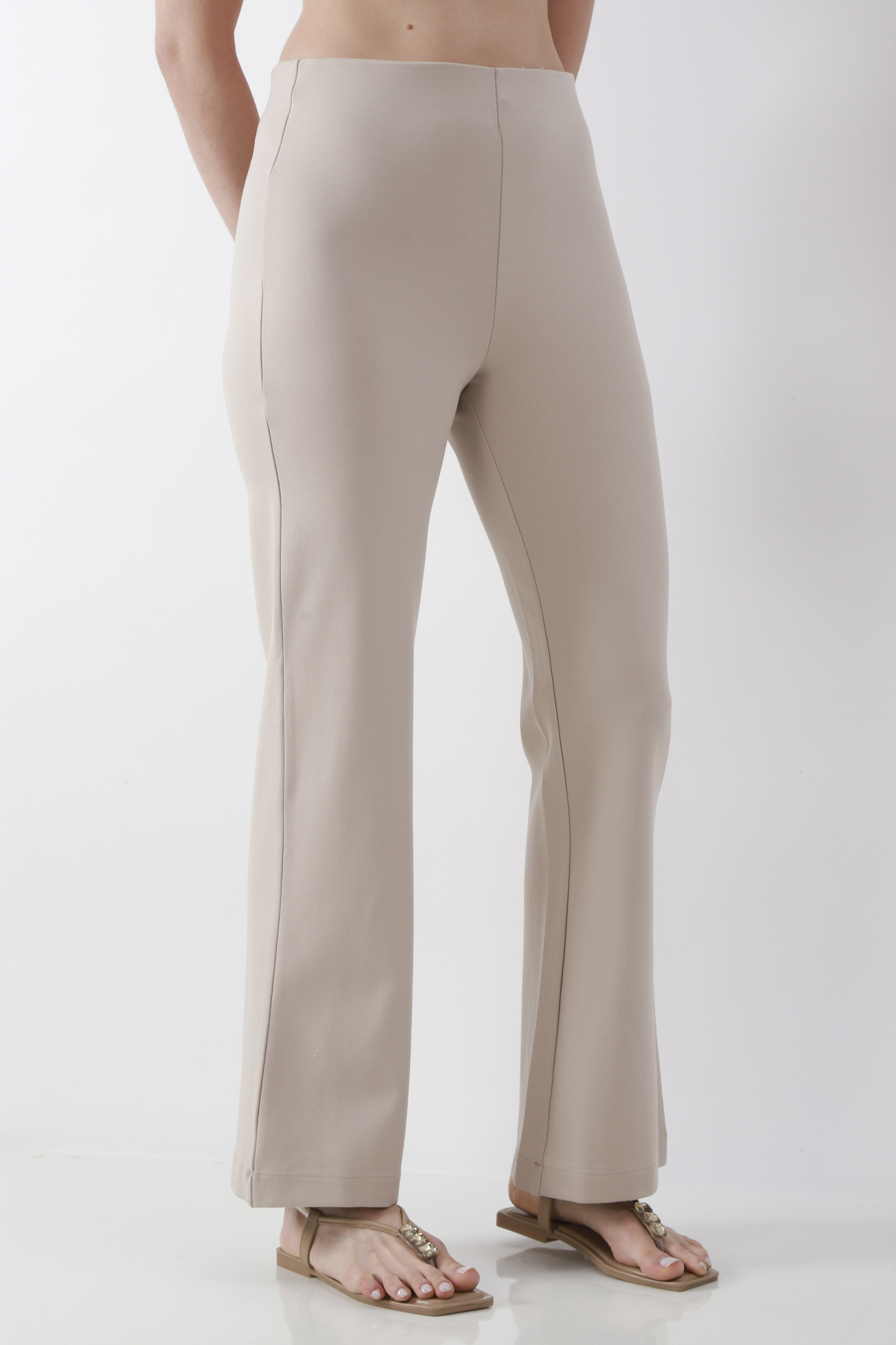 Beige Viscose Blend Flared Pants image number 3