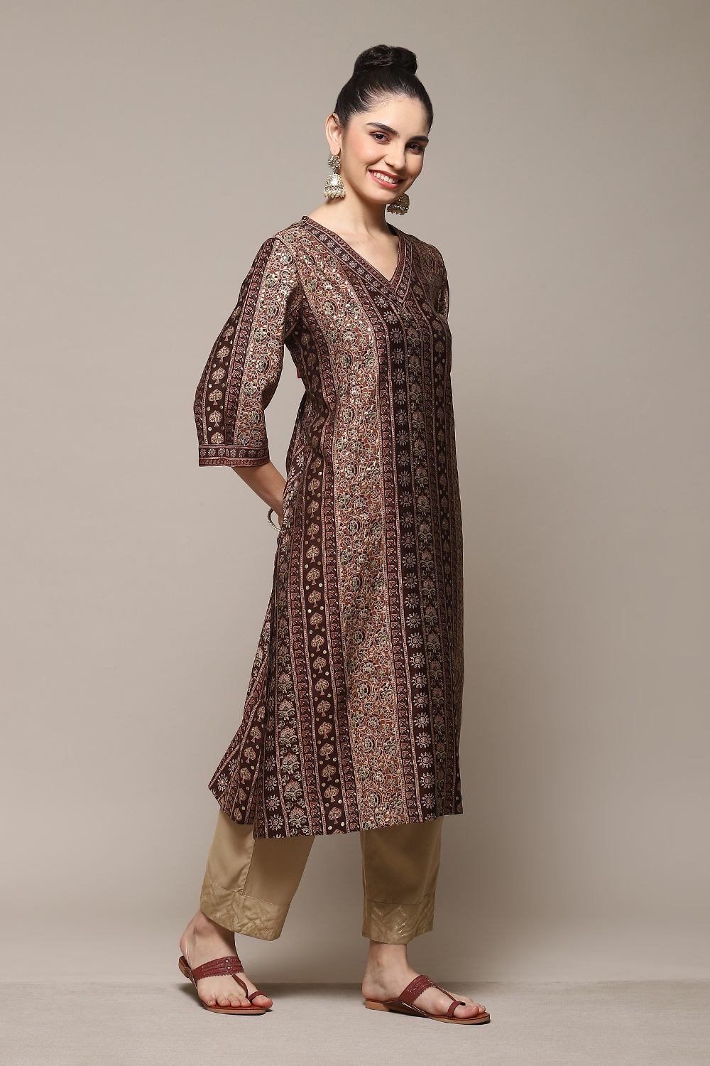 Brown Poly Viscose Straight Printed Kurta image number 3